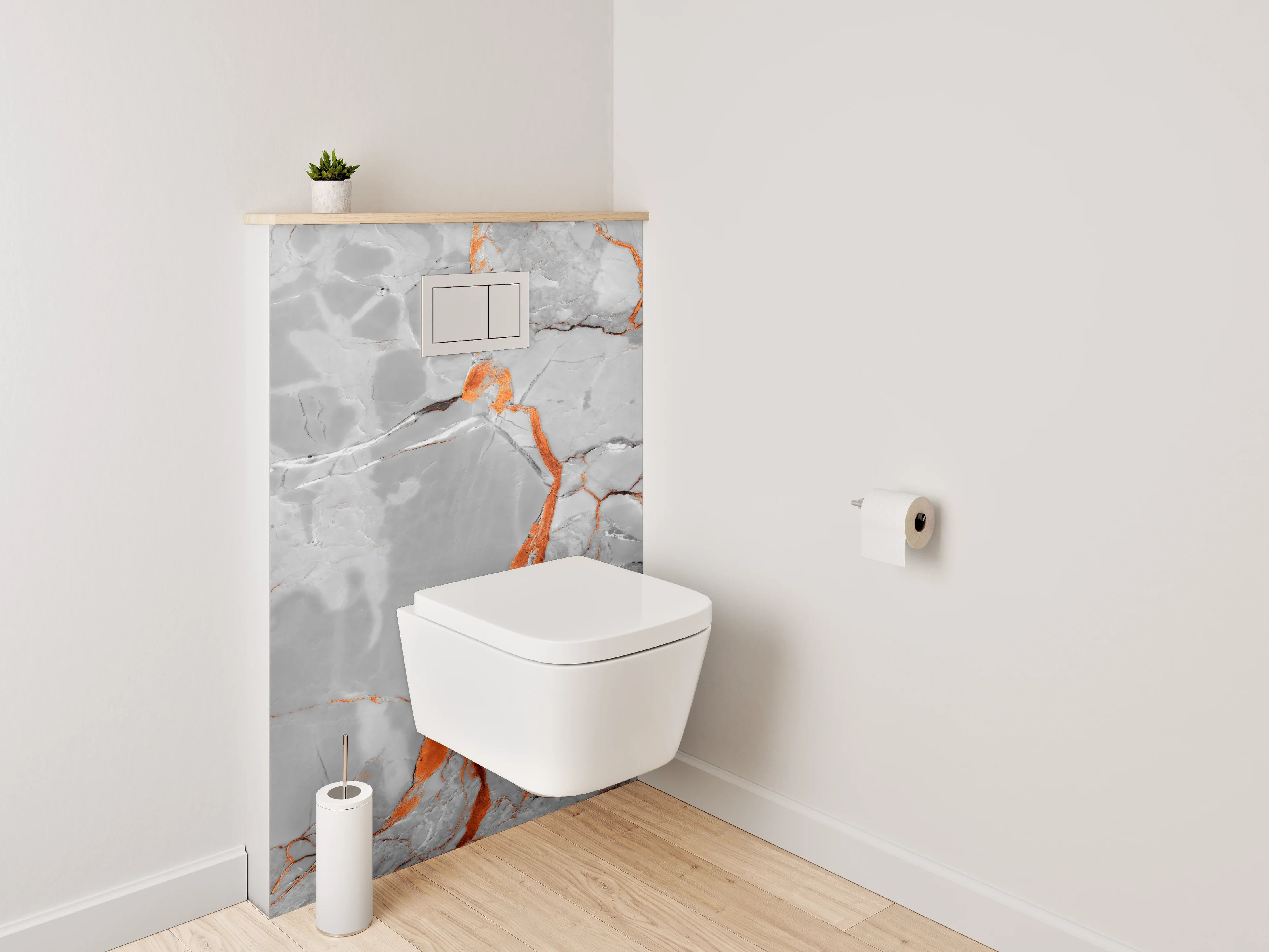 WC-Rückwand - Edler weiß-grauer Marmor mit Orangeadern