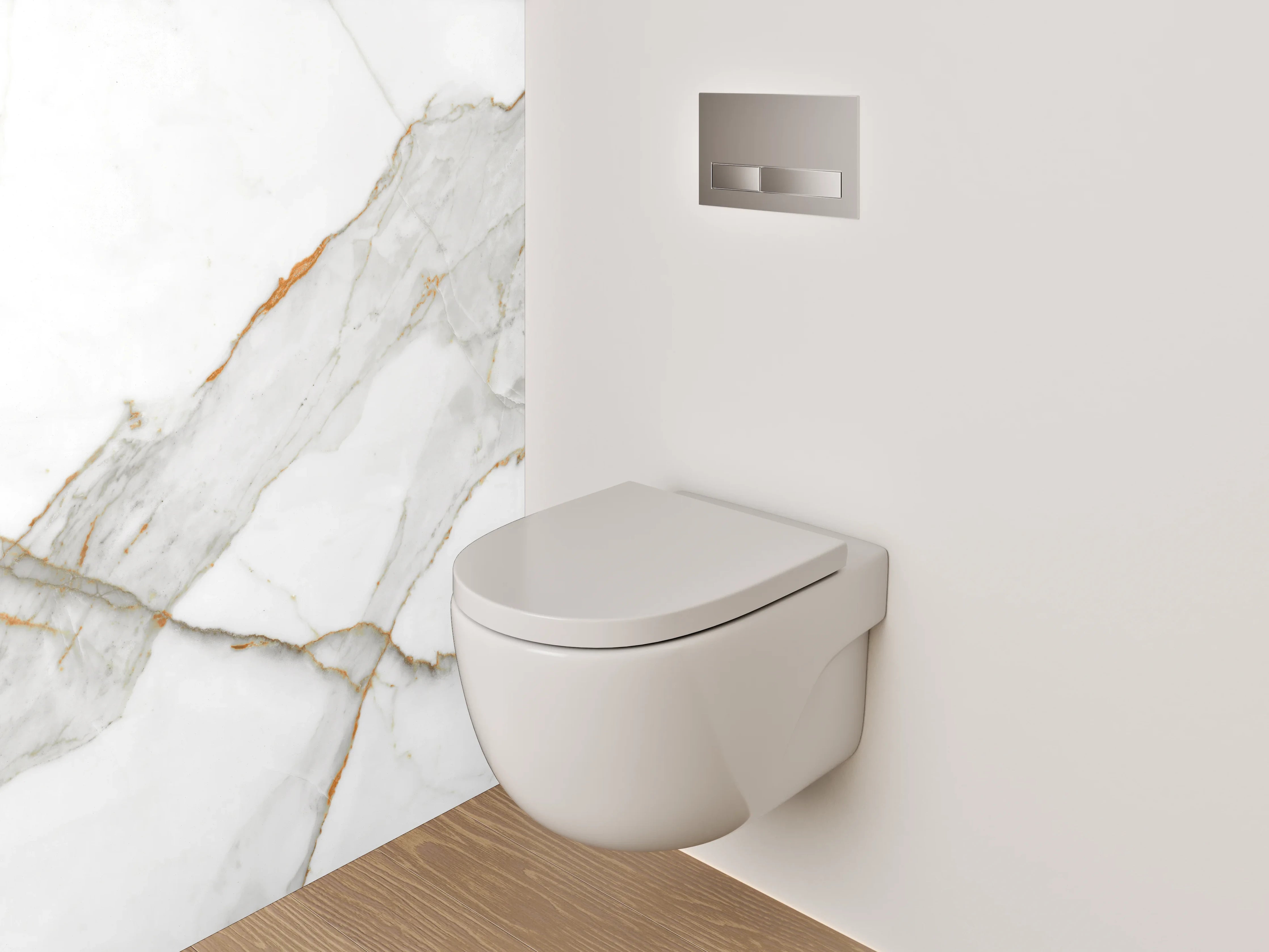 WC-Rückwand - Edler weiß-grauer Marmor mit goldenen Akzenten