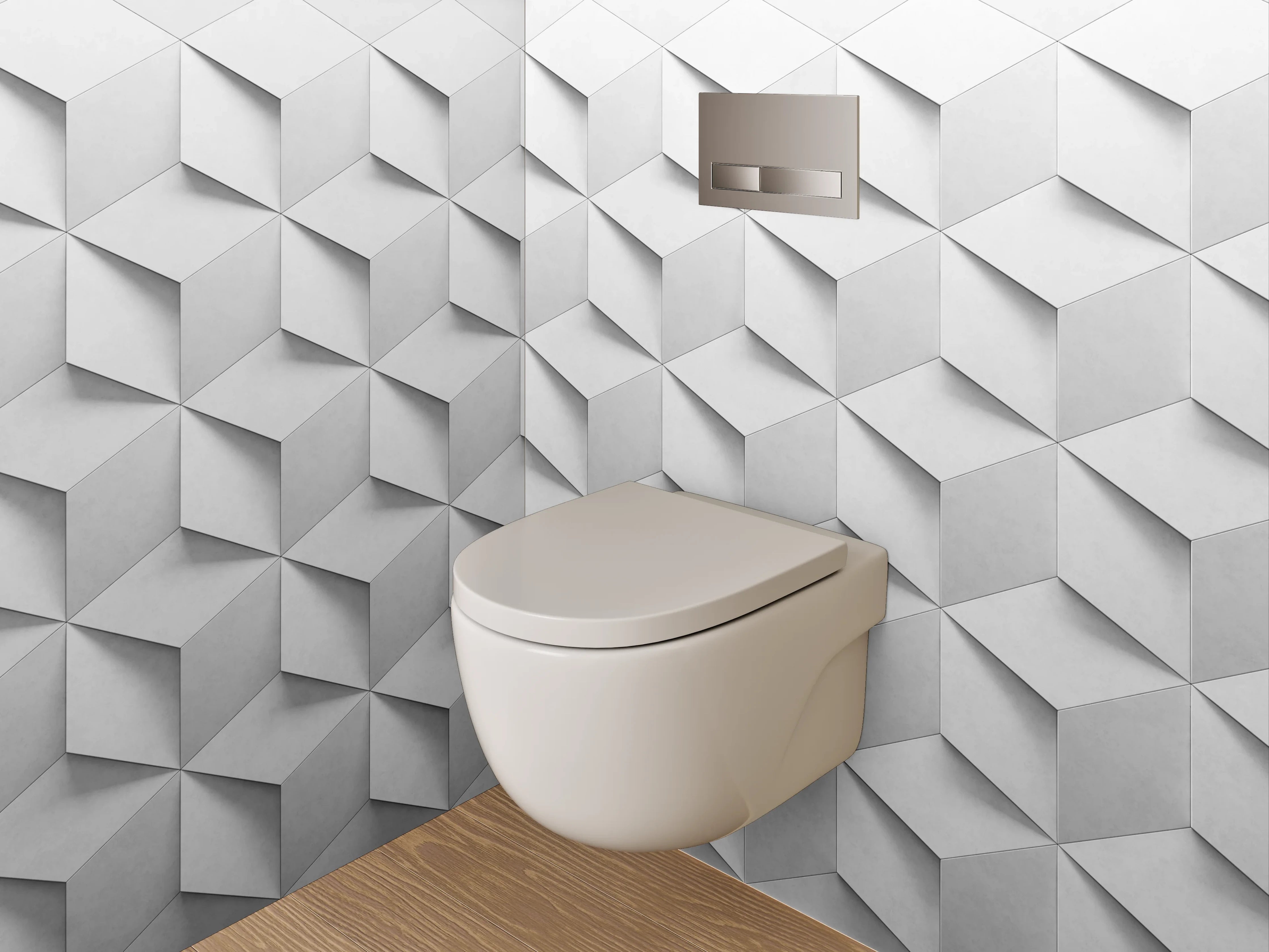 WC-Rückwand - Edles 3D-Würfelmuster in Weiß und Grau