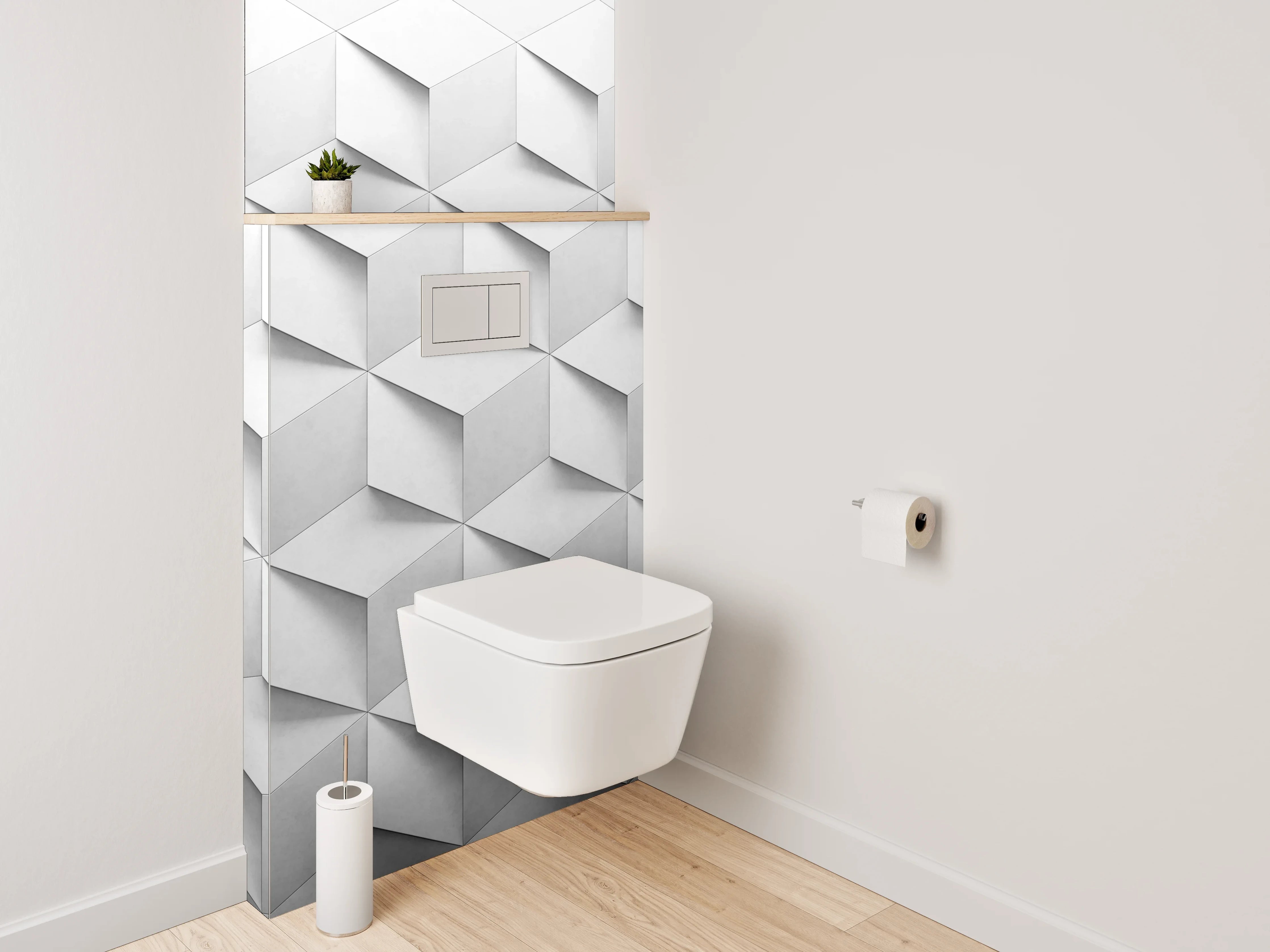 WC-Rückwand - Edles 3D-Würfelmuster in Weiß und Grau