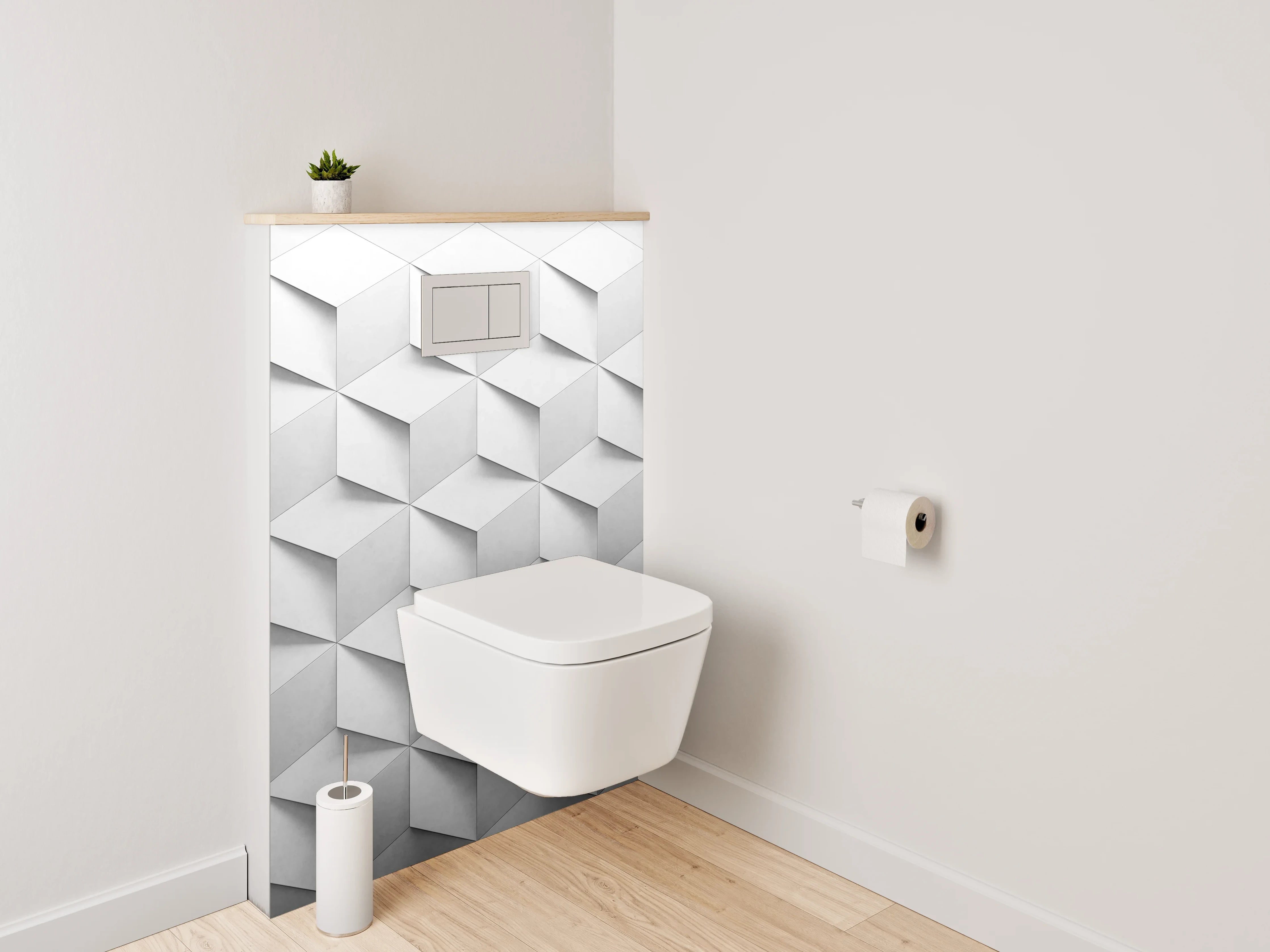 WC-Rückwand - Edles 3D-Würfelmuster in Weiß und Grau