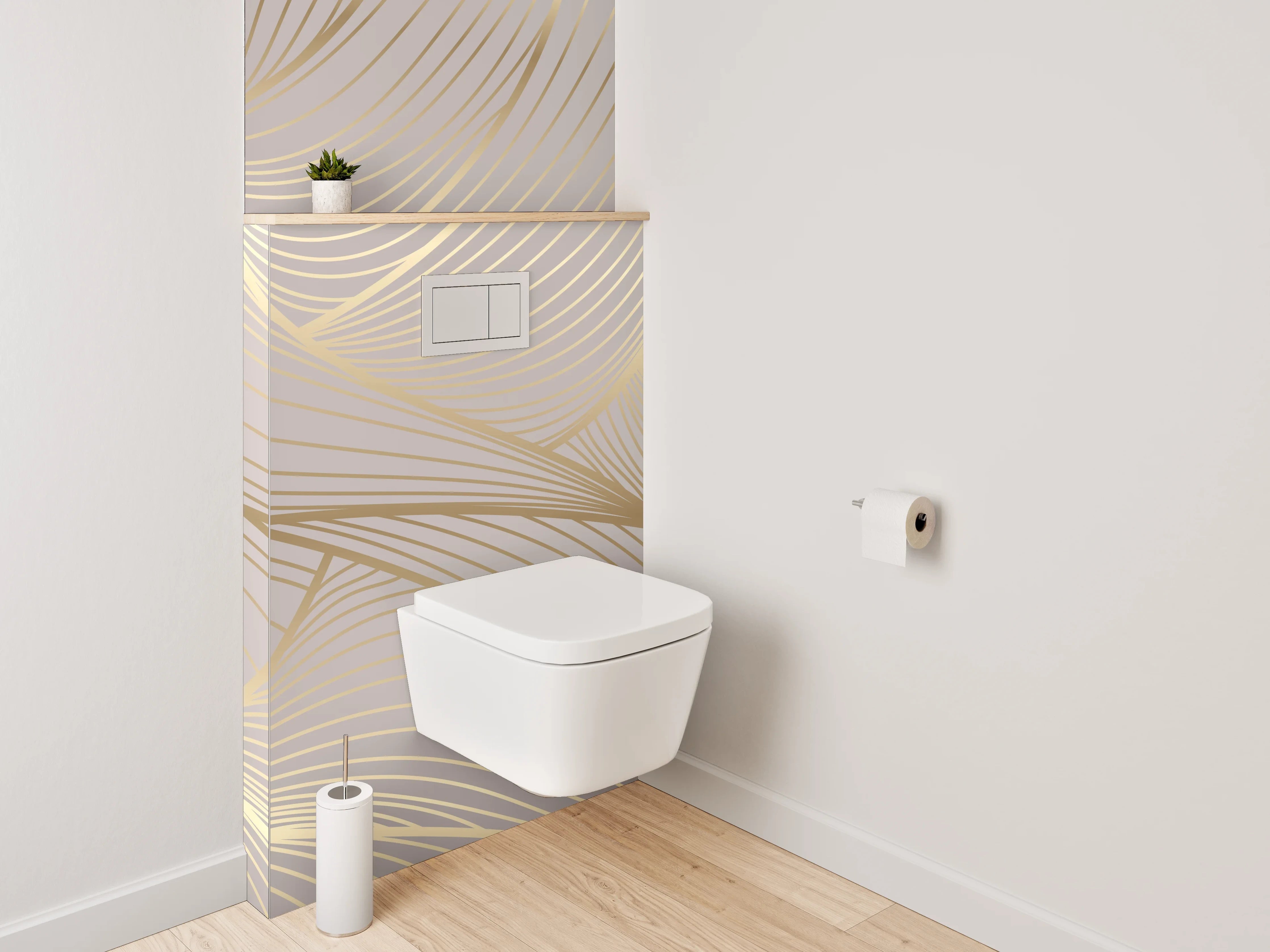 WC-Rückwand - Edles Lineart-Muster in Beige und Gold