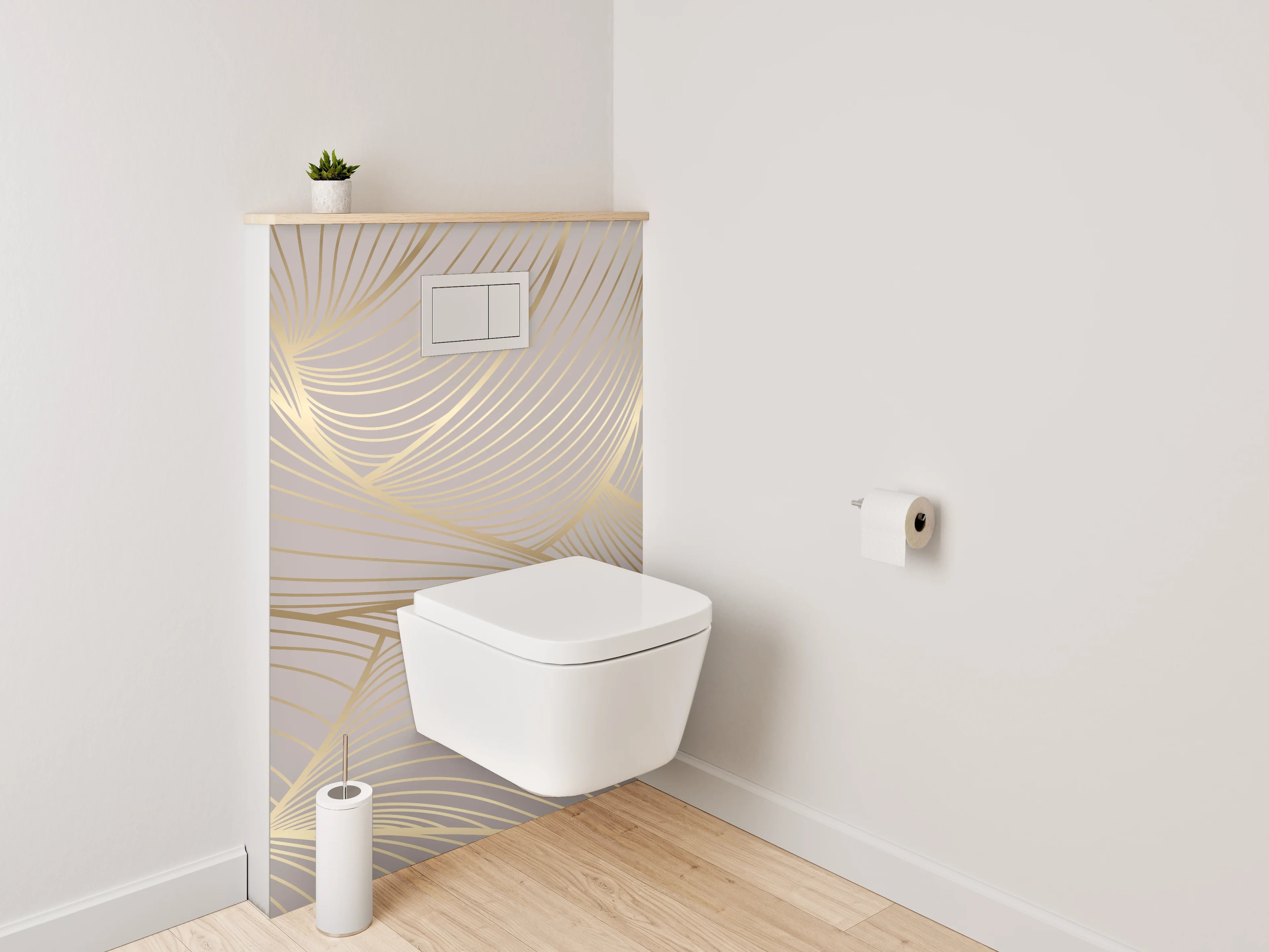 WC-Rückwand - Edles Lineart-Muster in Beige und Gold
