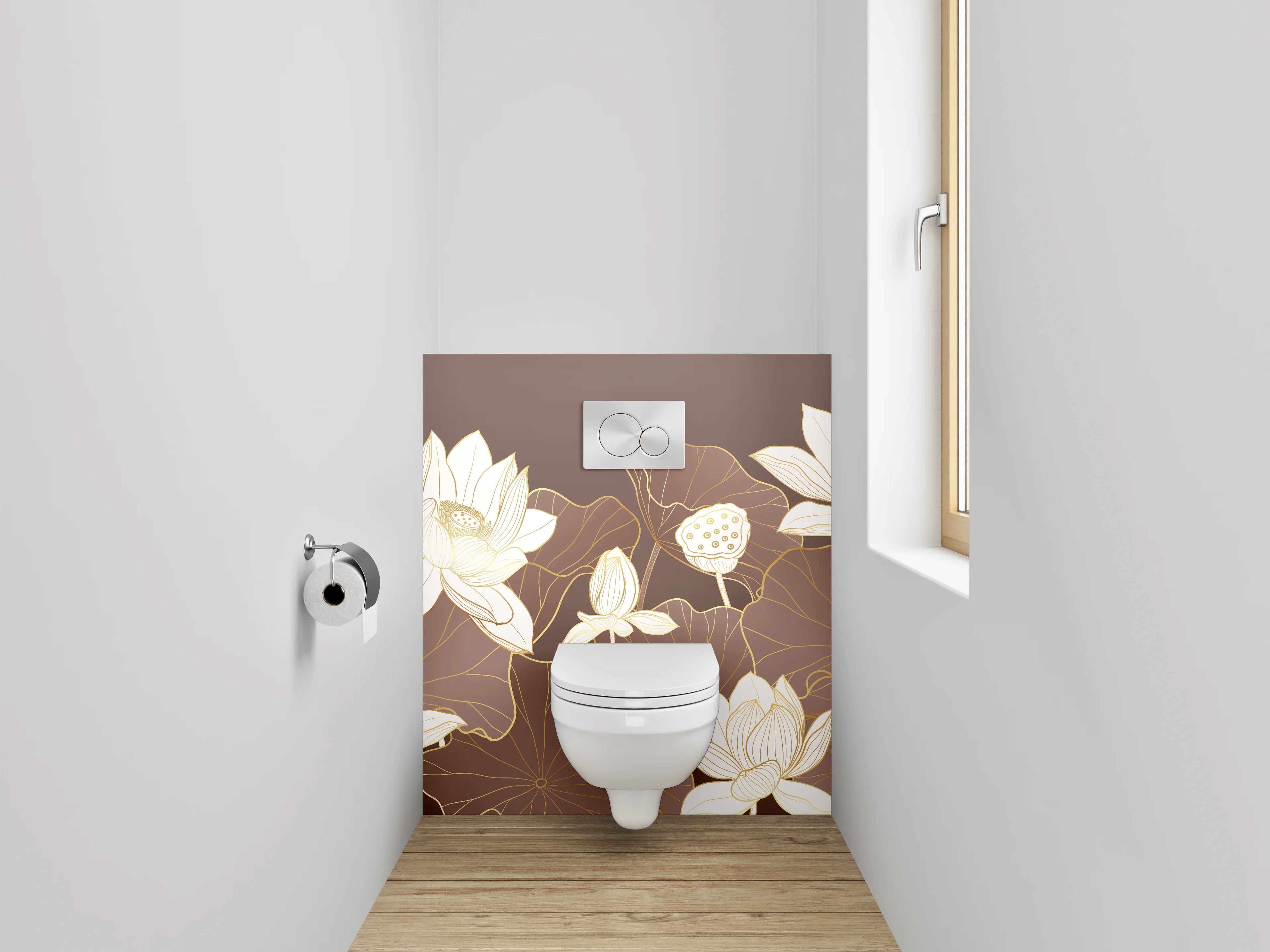WC-Rückwand - Edles Lotusblumen-Design Braun Beige Gold