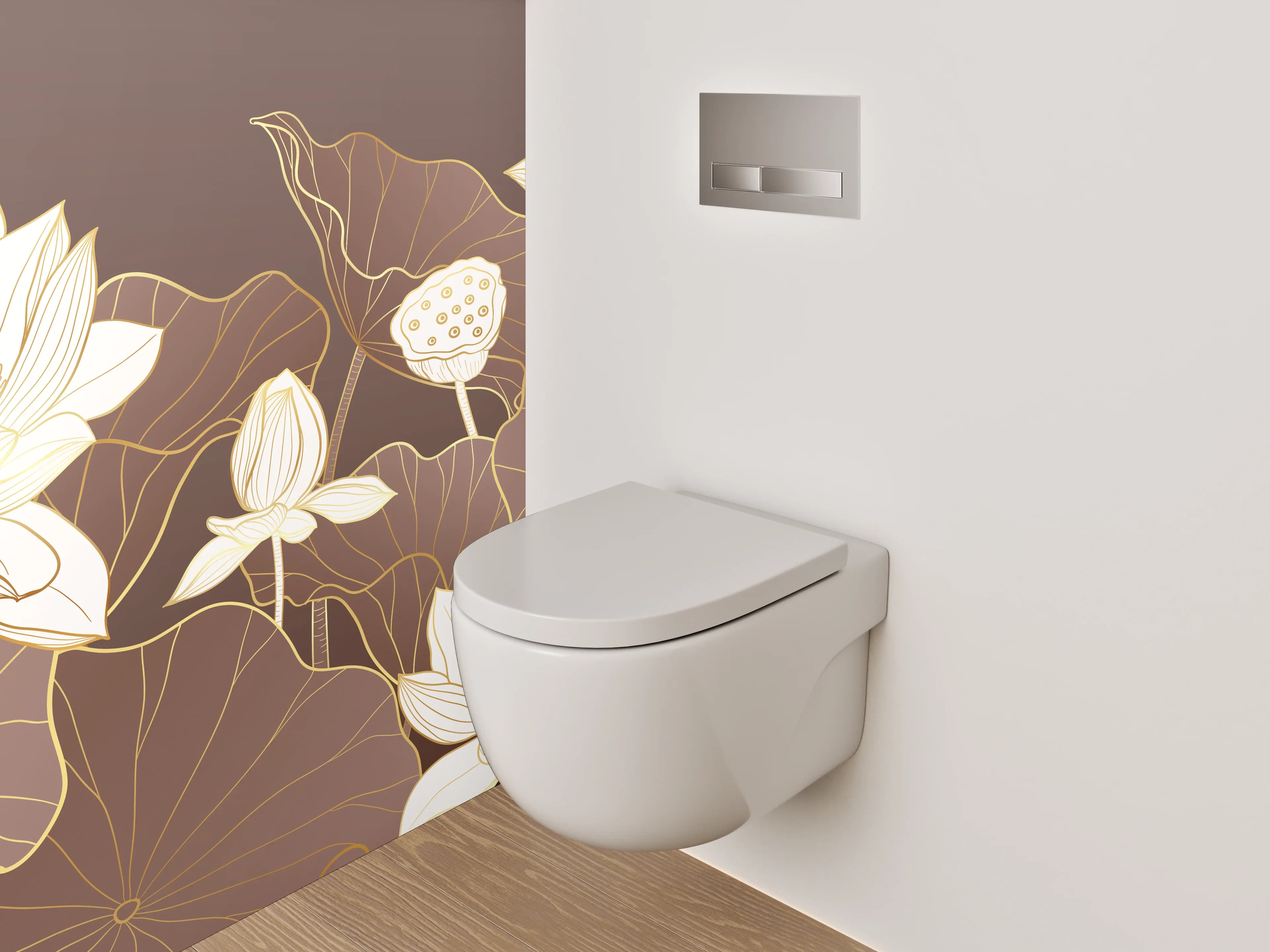 WC-Rückwand - Edles Lotusblumen-Design Braun Beige Gold
