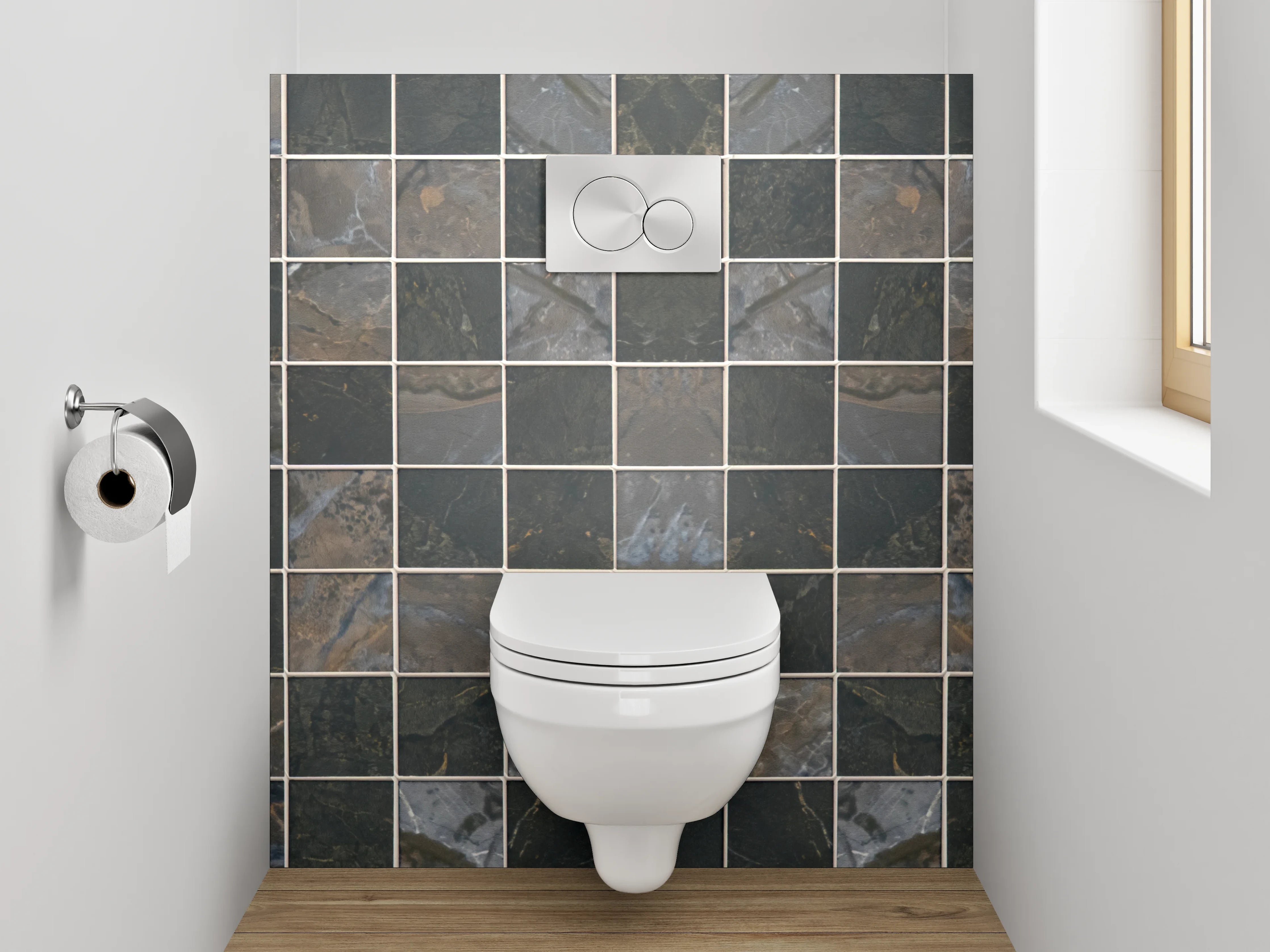 WC-Rückwand - Edles Mosaikfliesen-Design in Grau-Schwarz