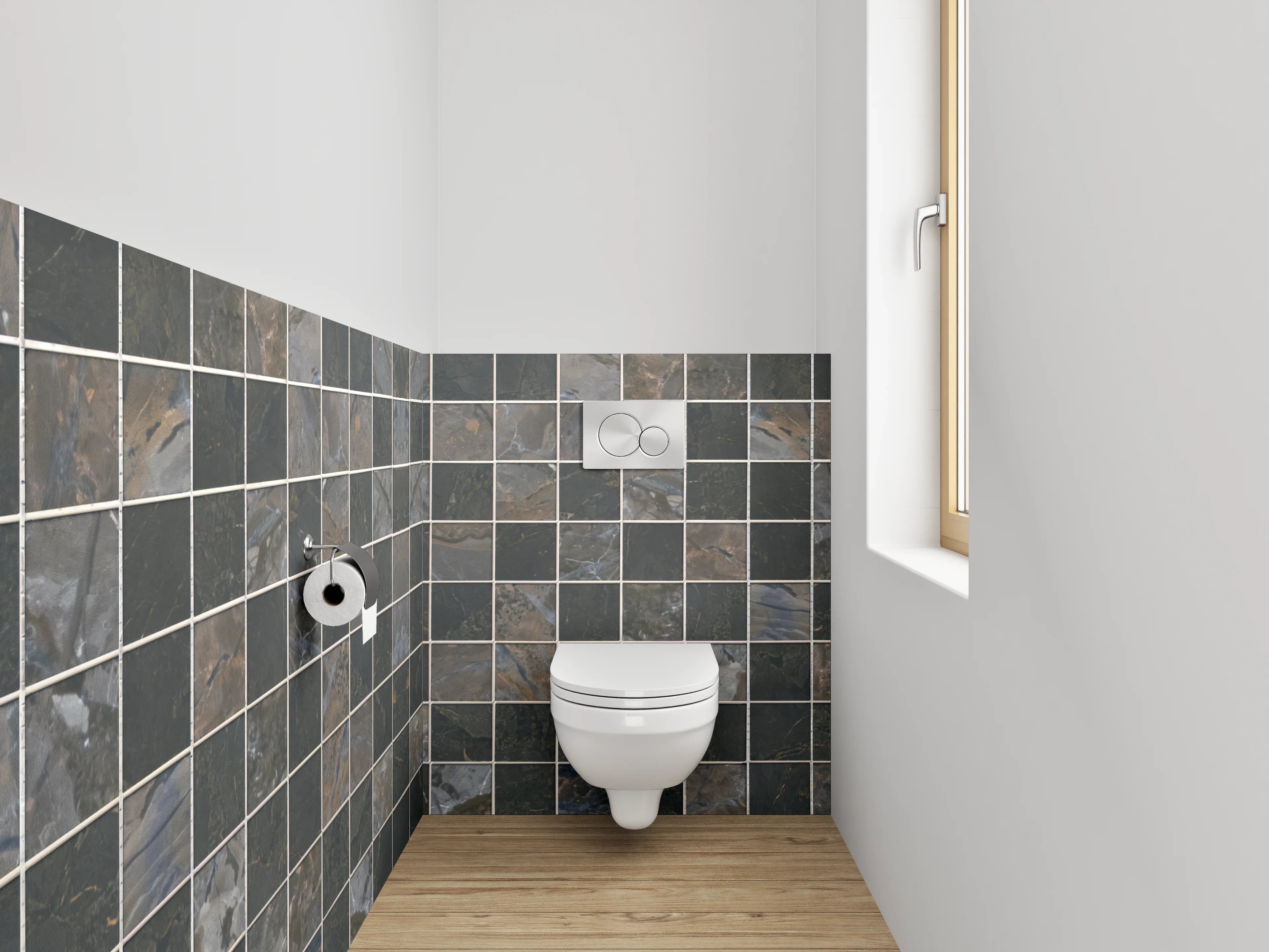 WC-Rückwand - Edles Mosaikfliesen-Design in Grau-Schwarz