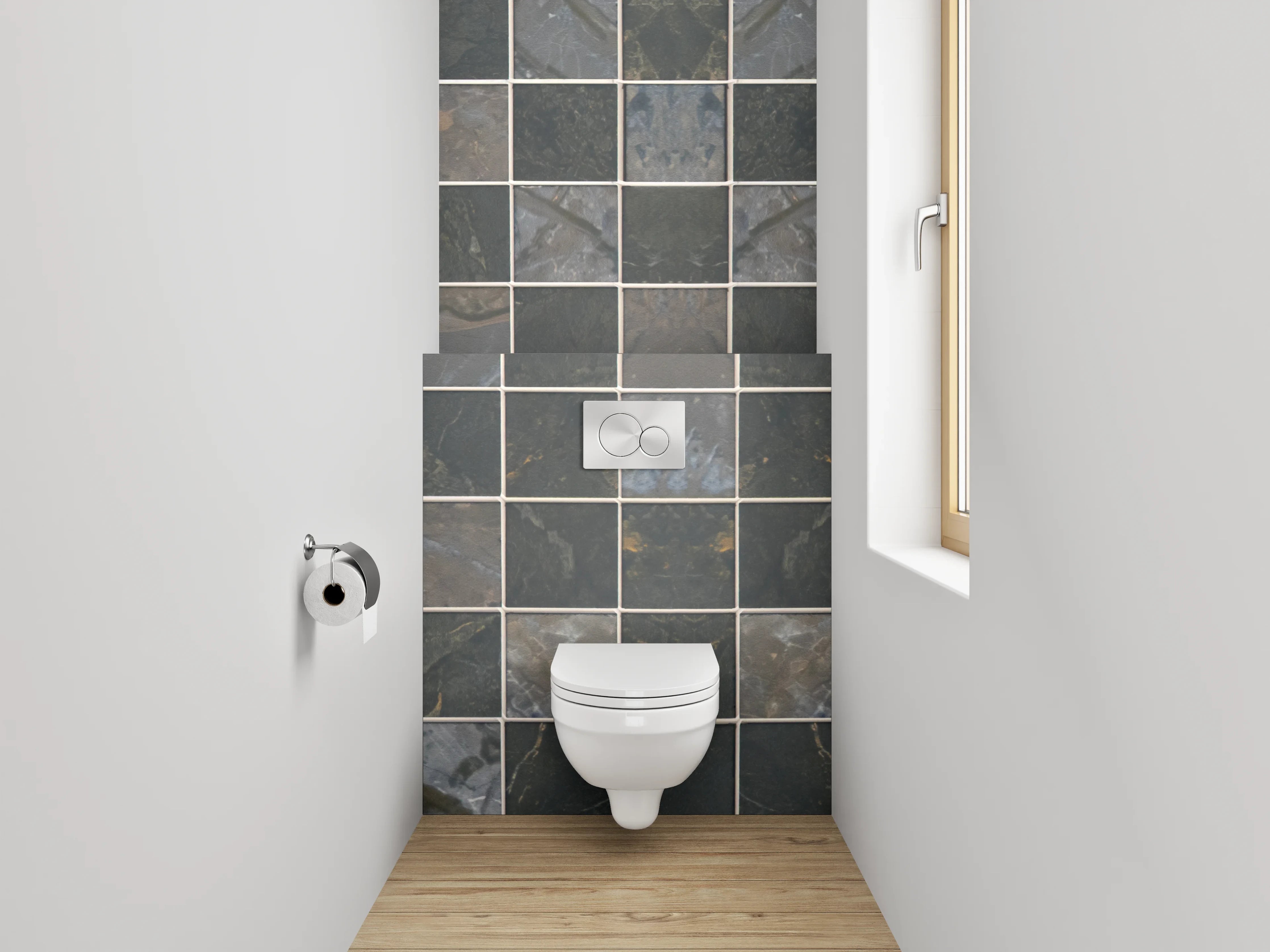 WC-Rückwand - Edles Mosaikfliesen-Design in Grau-Schwarz