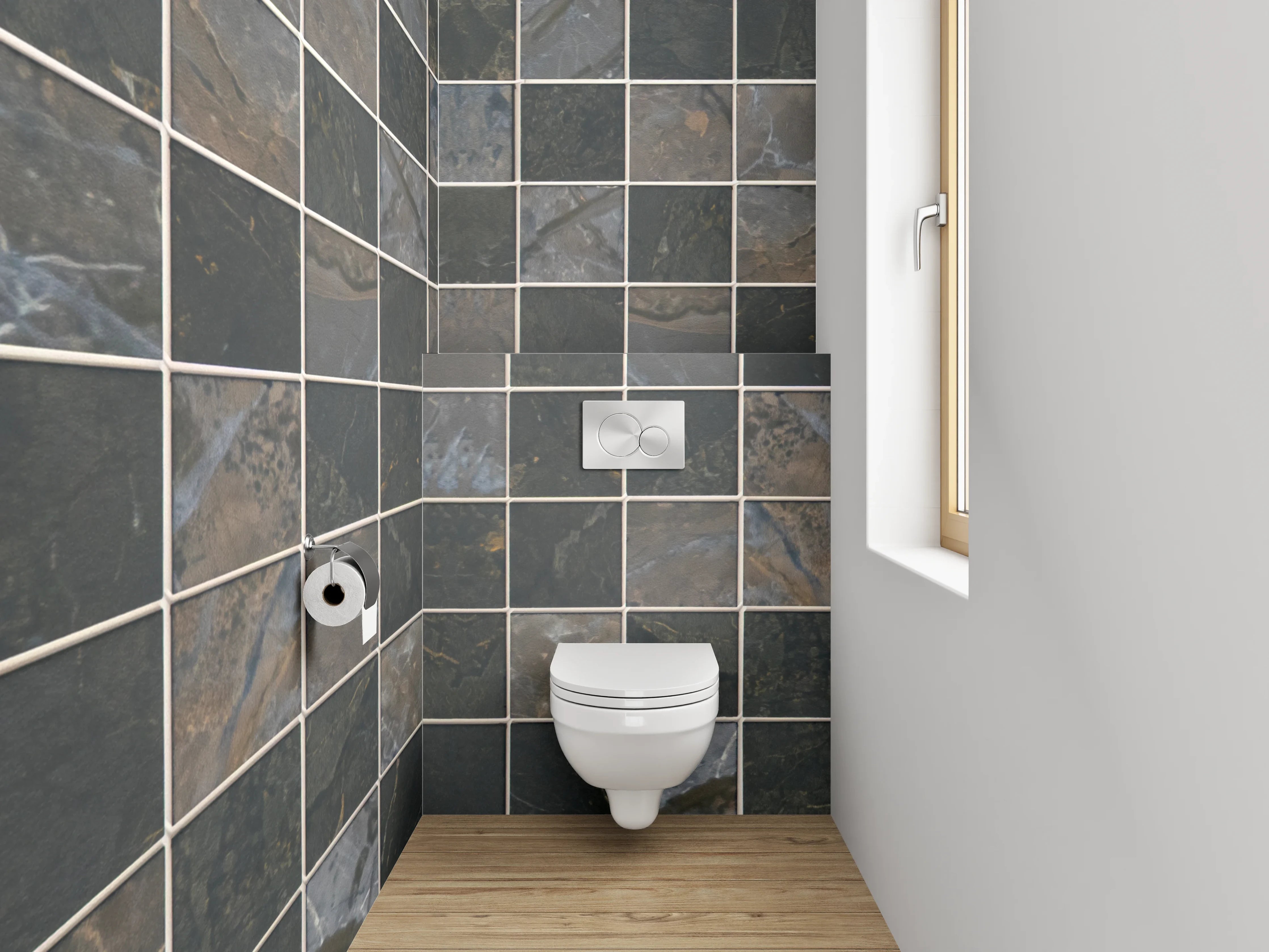 WC-Rückwand - Edles Mosaikfliesen-Design in Grau-Schwarz