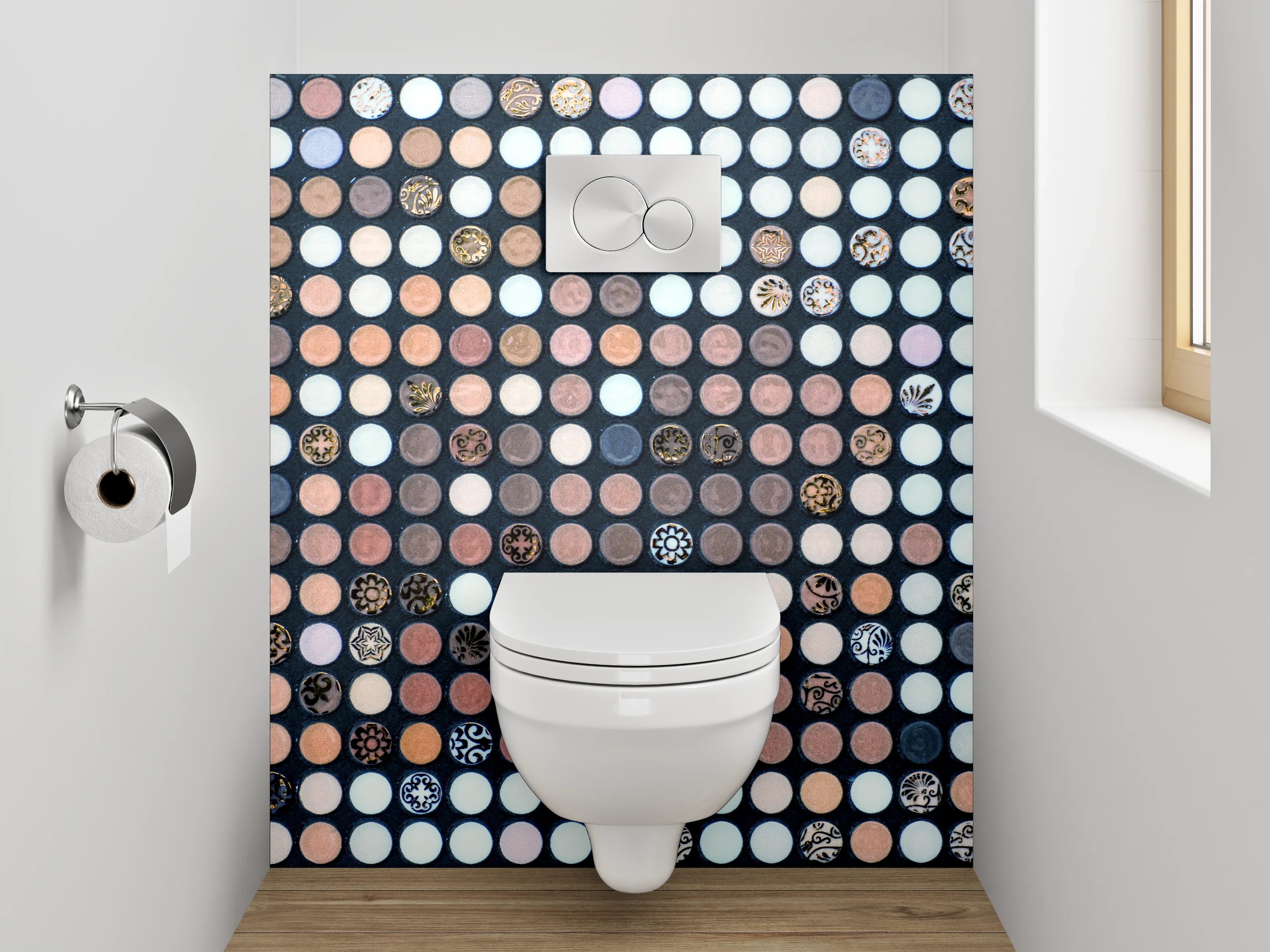 WC-Rückwand - Edles Pixel-Mosaik in Weiß und Braun