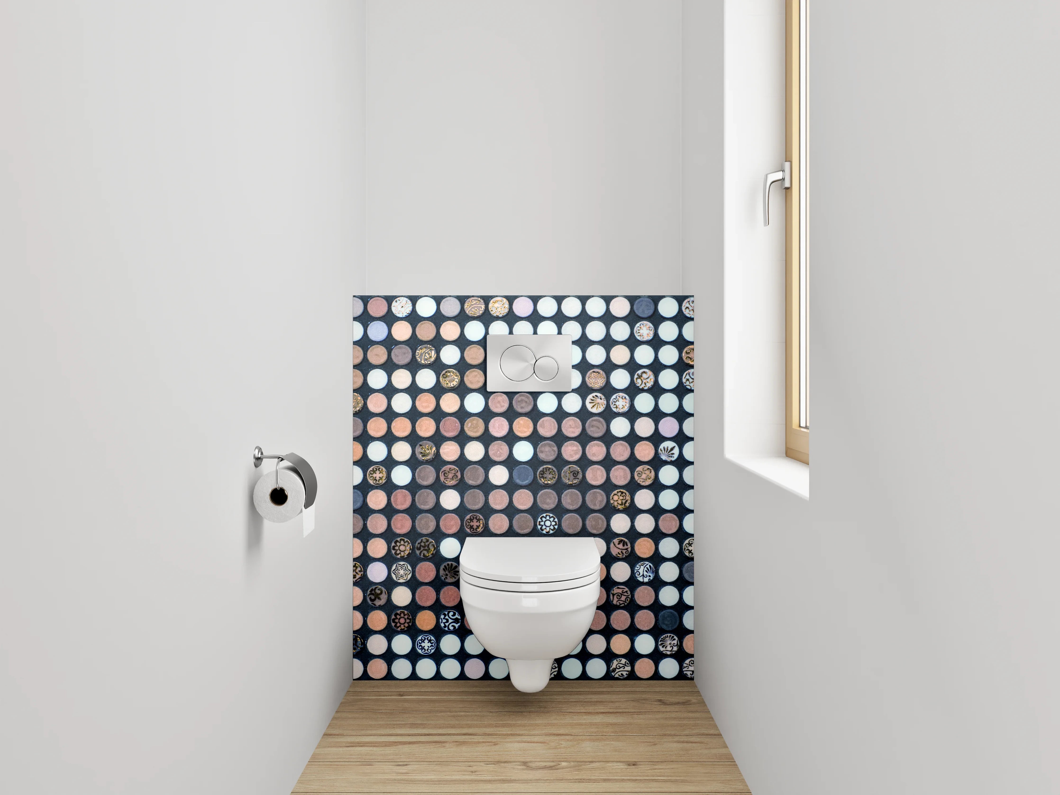 WC-Rückwand - Edles Pixel-Mosaik in Weiß und Braun
