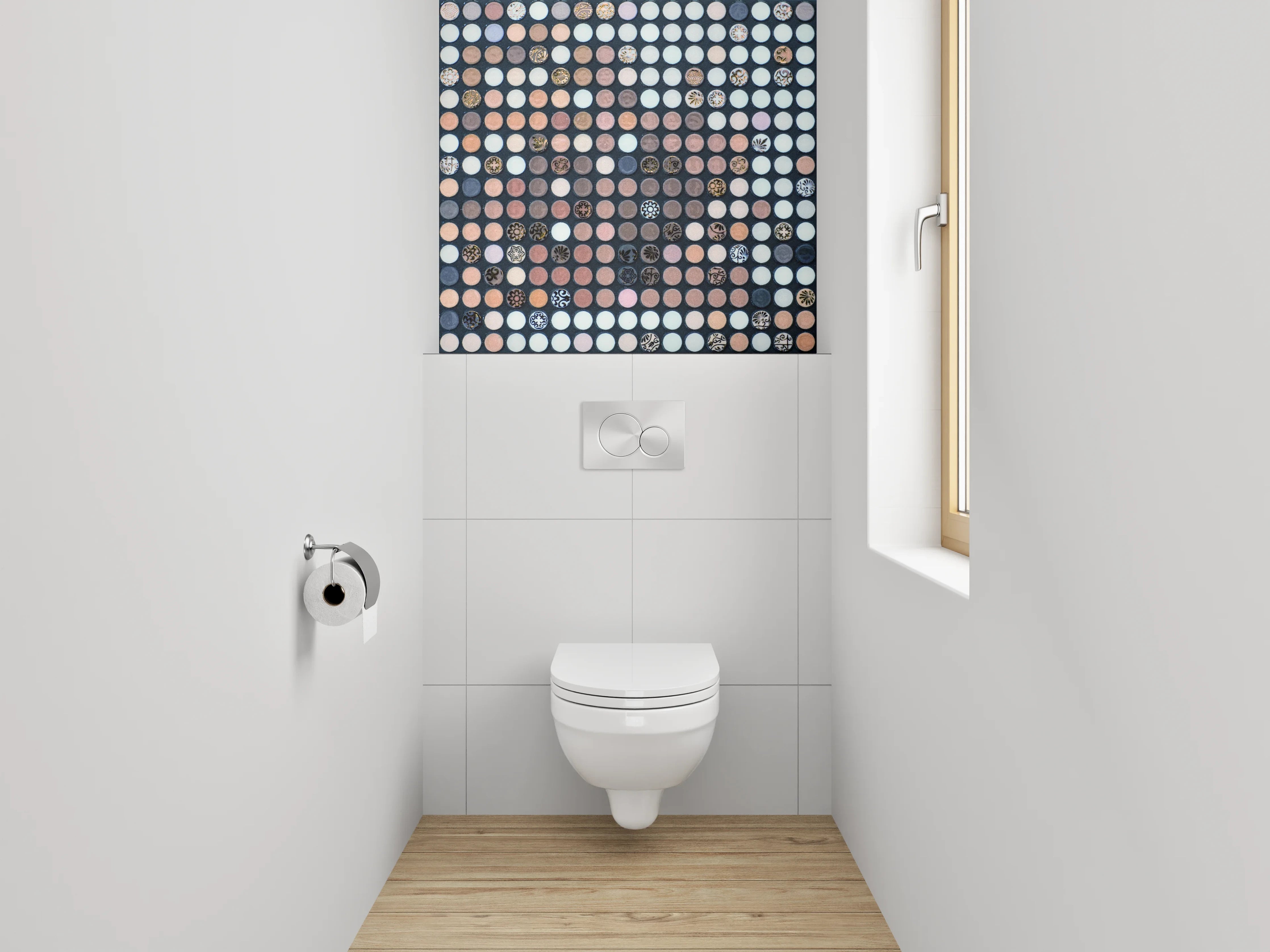 WC-Rückwand - Edles Pixel-Mosaik in Weiß und Braun