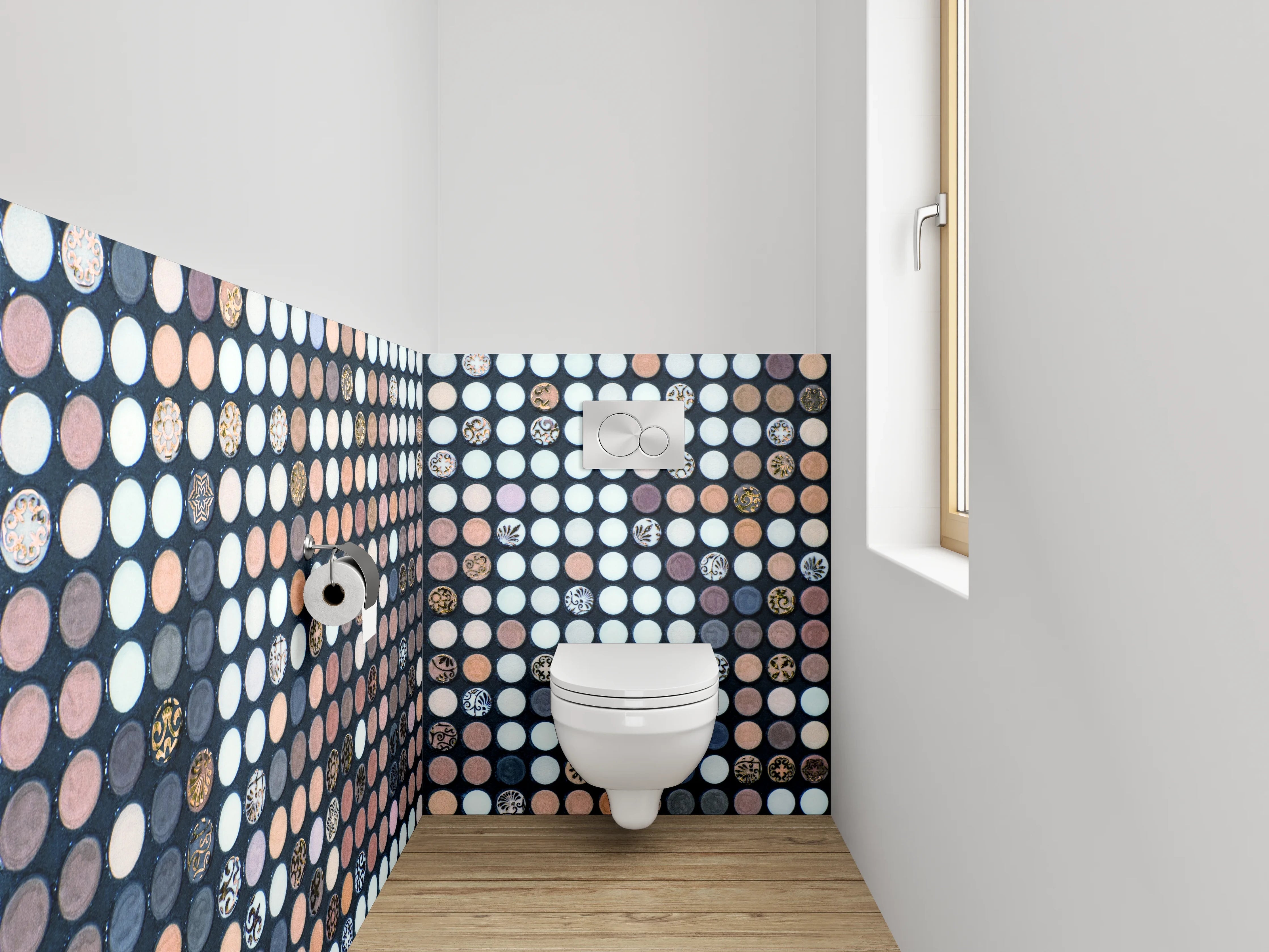 WC-Rückwand - Edles Pixel-Mosaik in Weiß und Braun