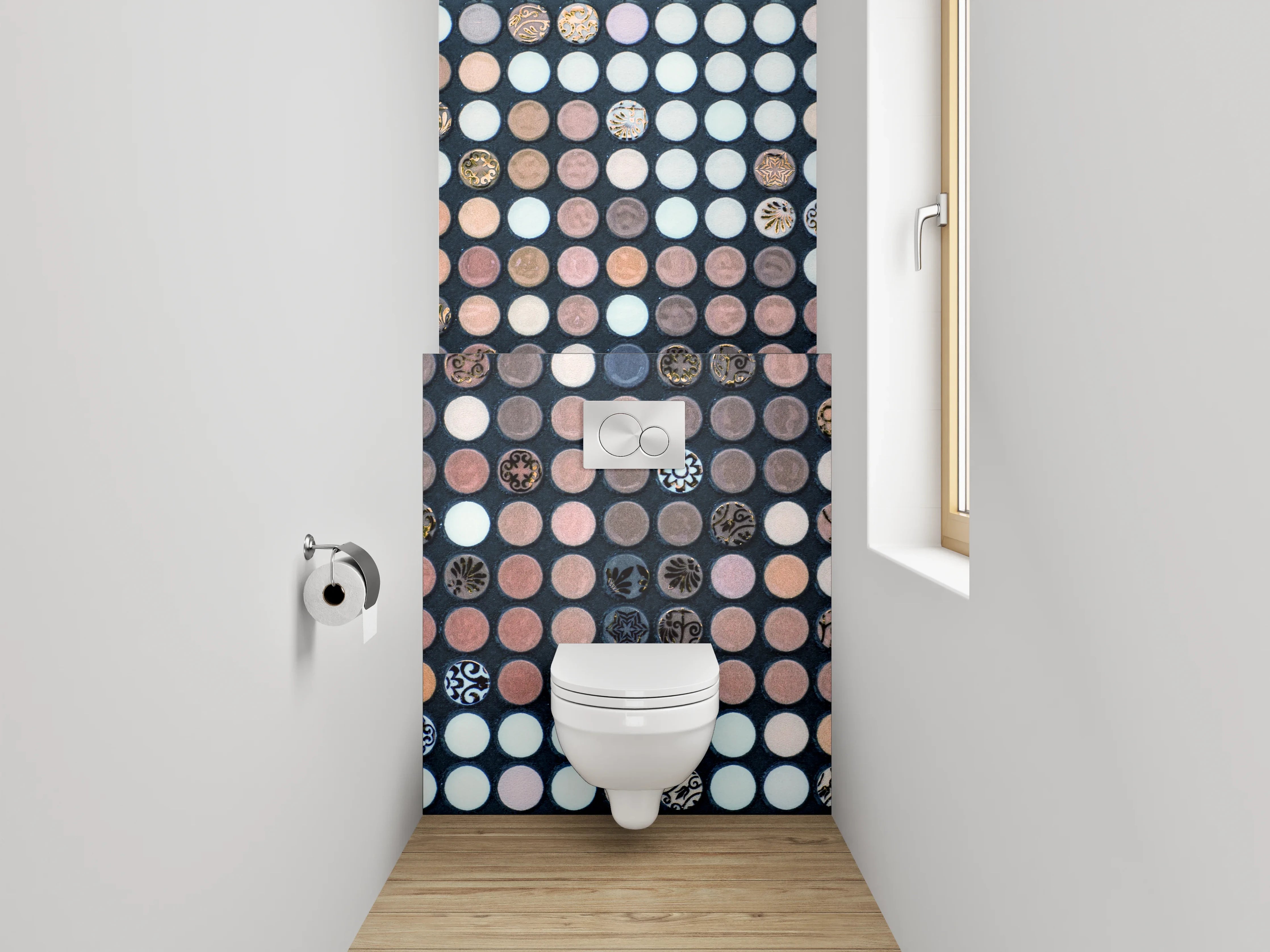 WC-Rückwand - Edles Pixel-Mosaik in Weiß und Braun