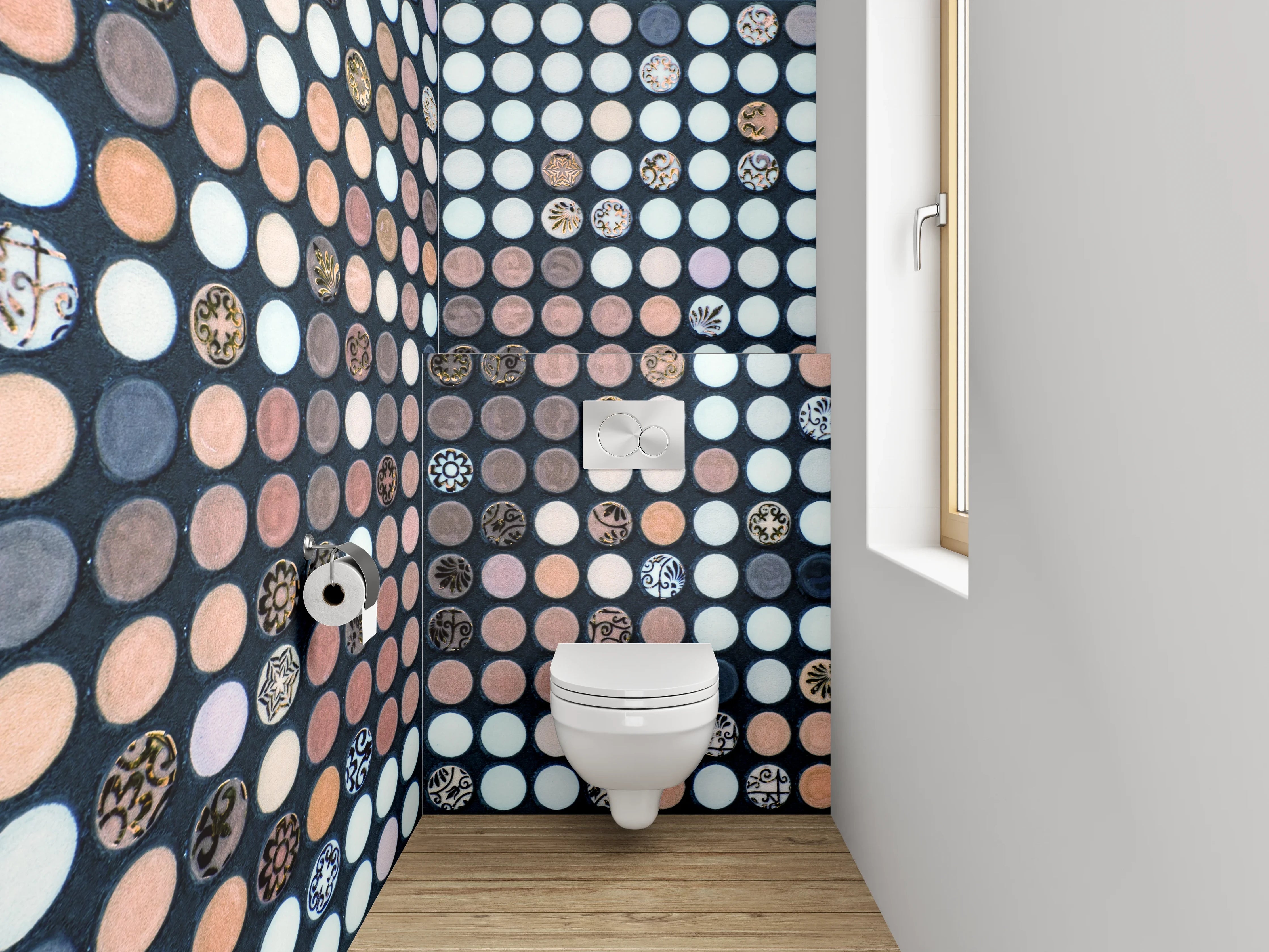 WC-Rückwand - Edles Pixel-Mosaik in Weiß und Braun