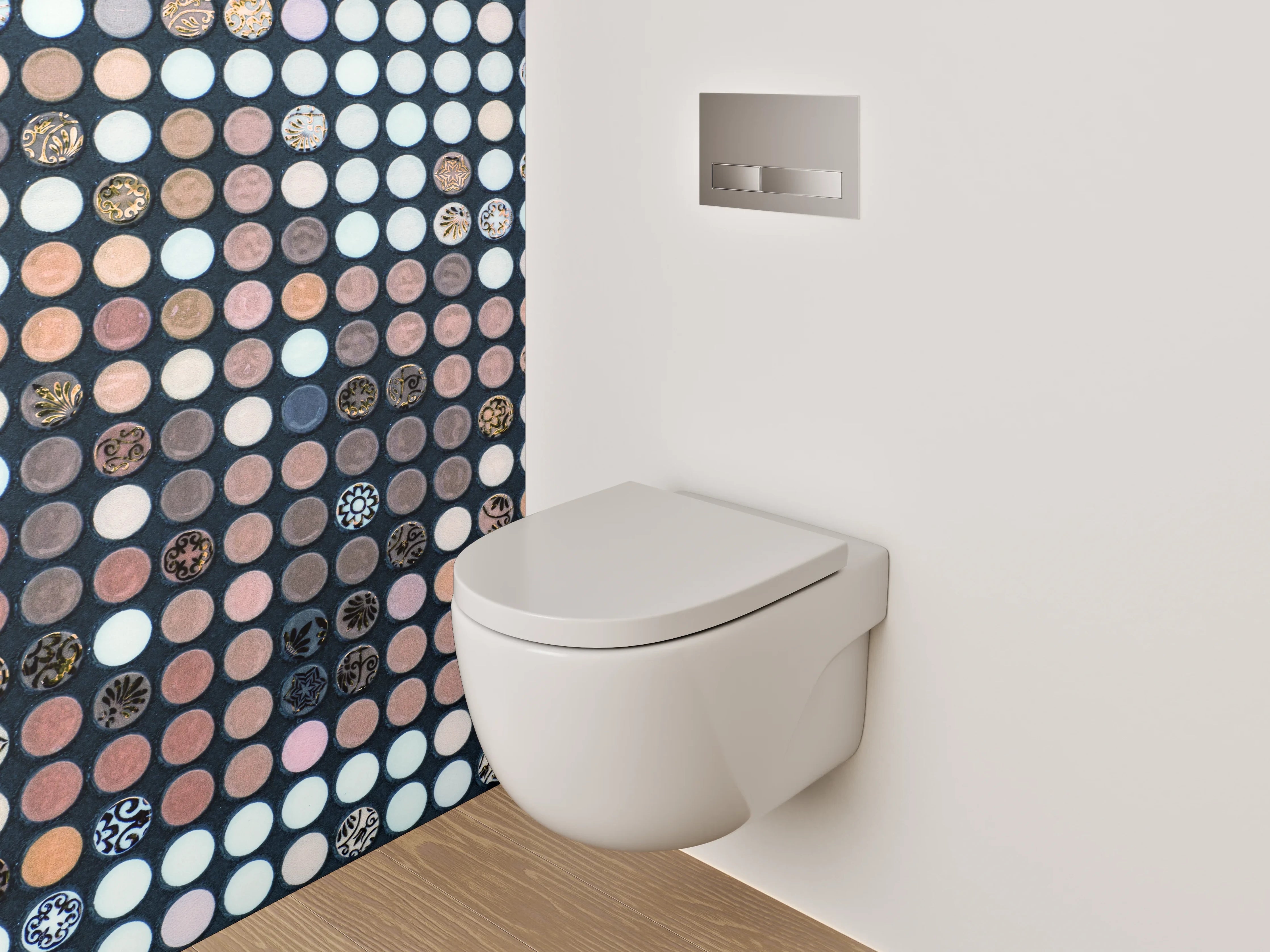 WC-Rückwand - Edles Pixel-Mosaik in Weiß und Braun