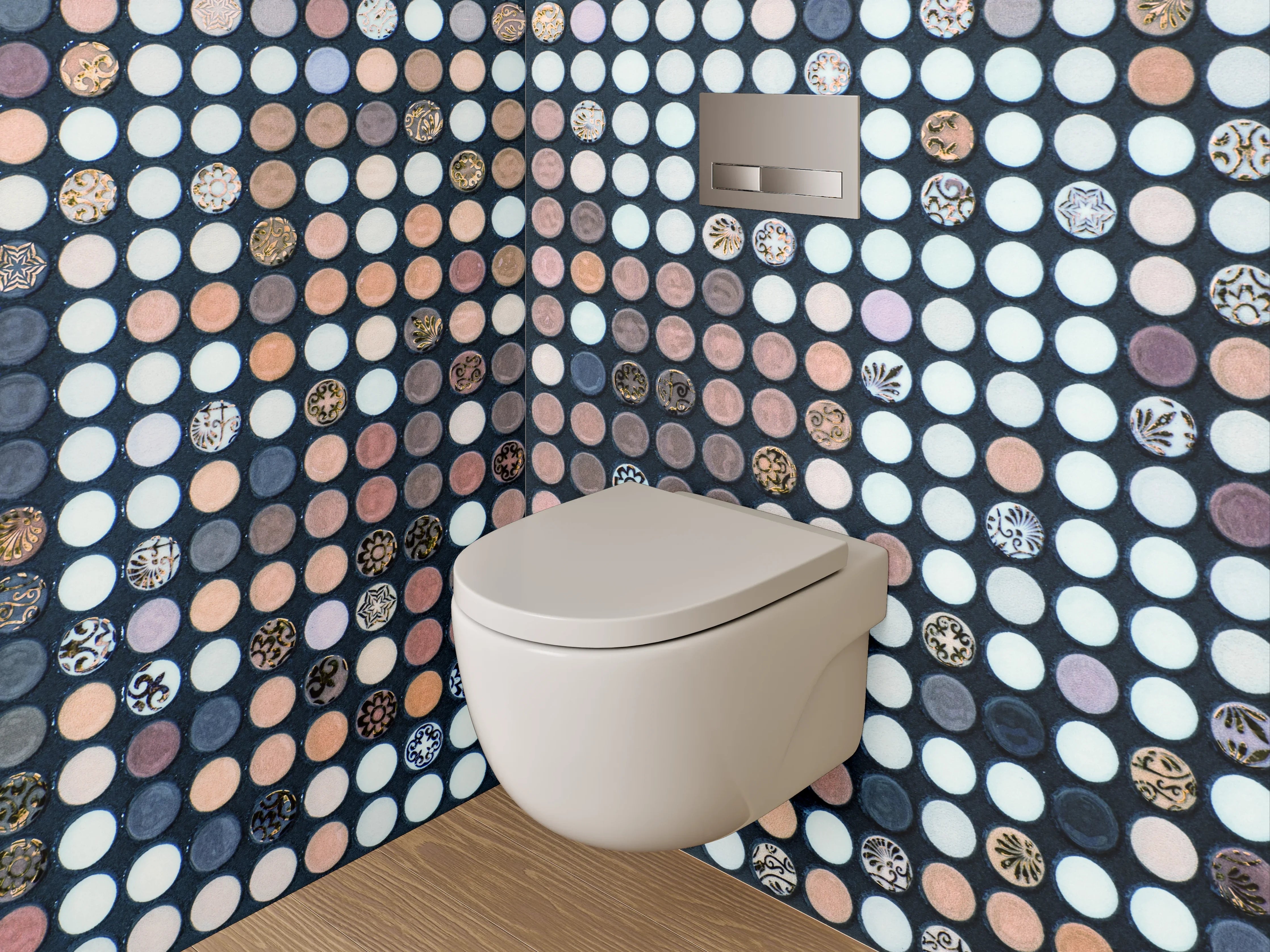 WC-Rückwand - Edles Pixel-Mosaik in Weiß und Braun