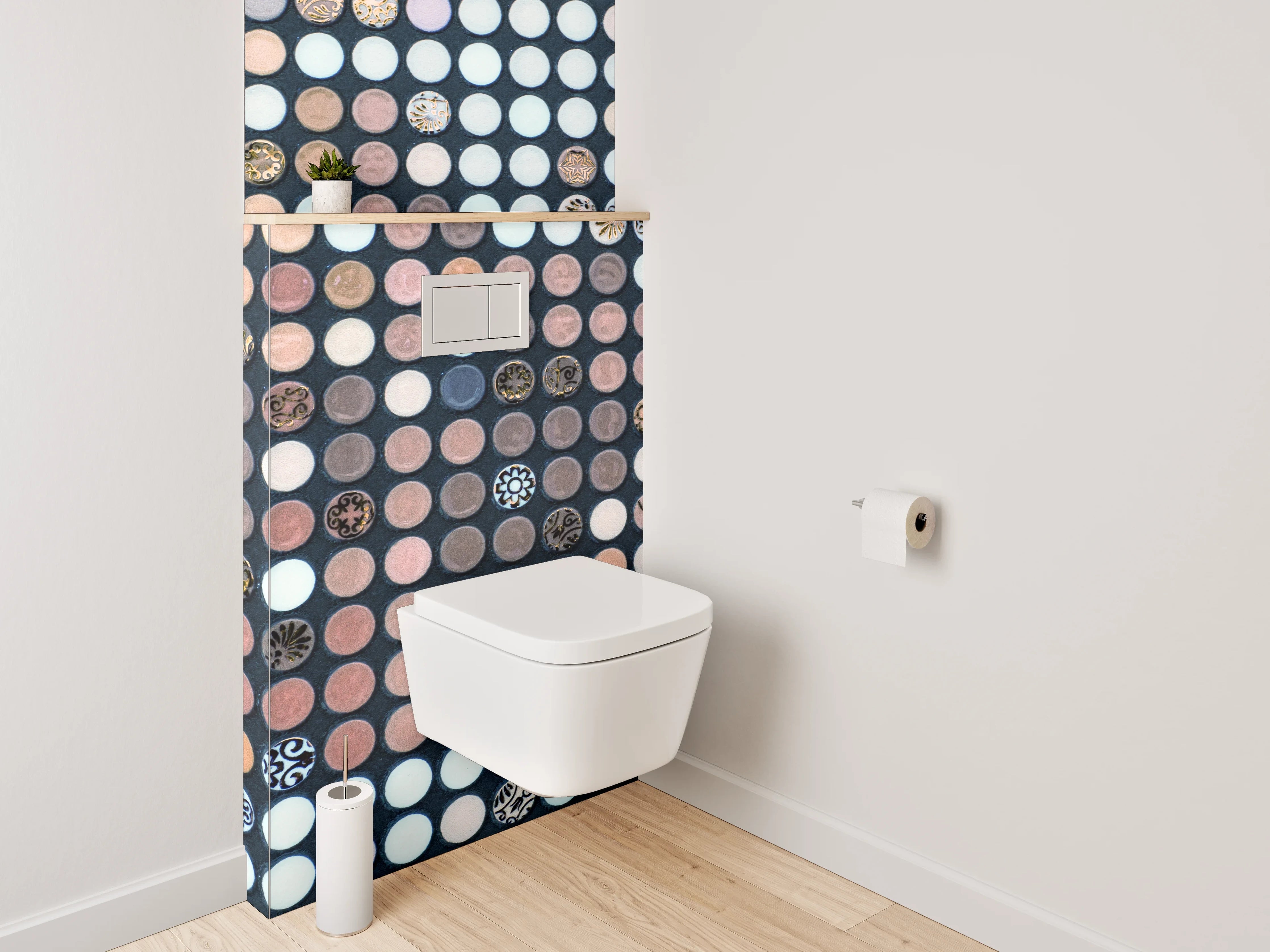 WC-Rückwand - Edles Pixel-Mosaik in Weiß und Braun