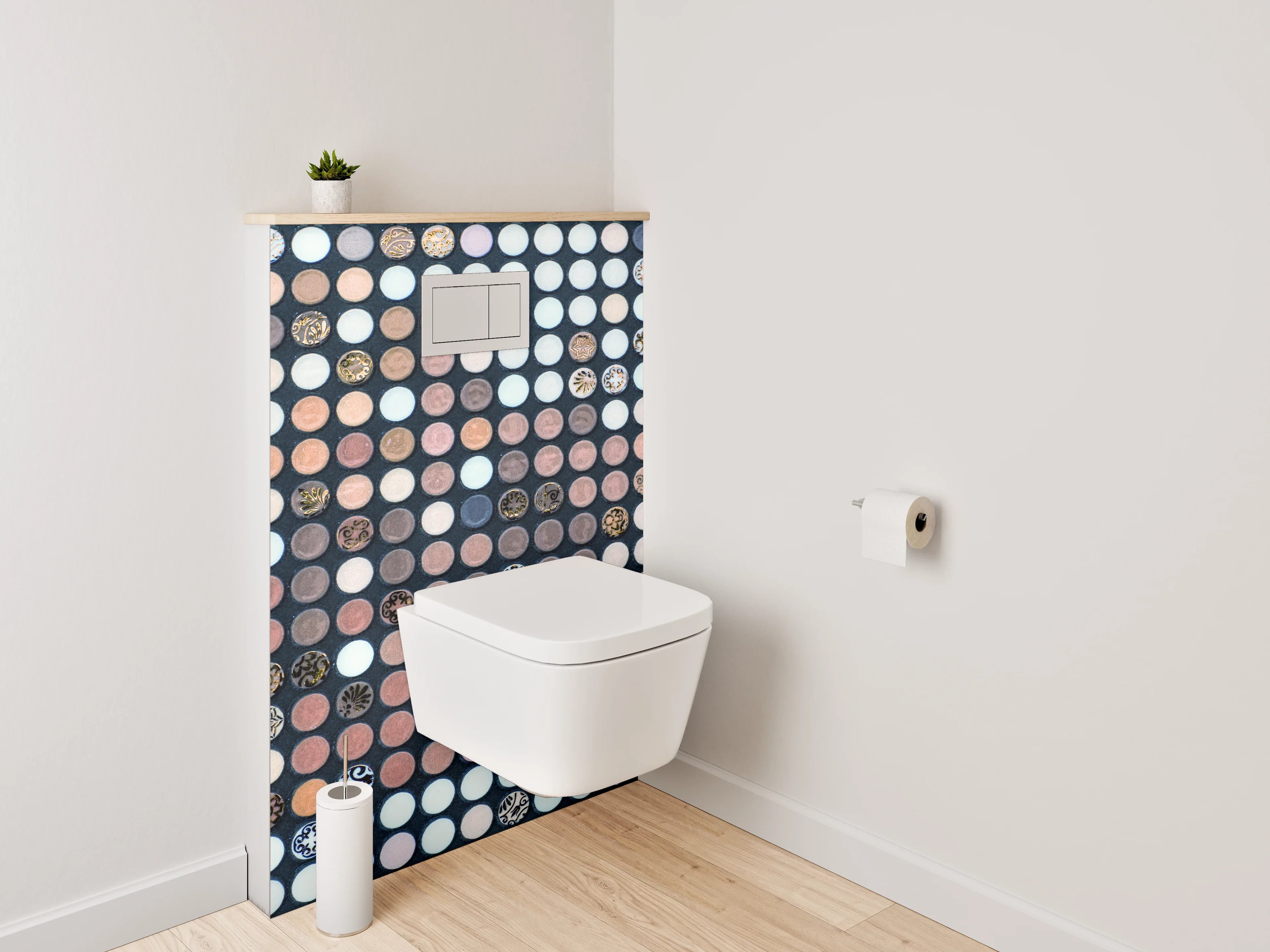 WC-Rückwand - Edles Pixel-Mosaik in Weiß und Braun