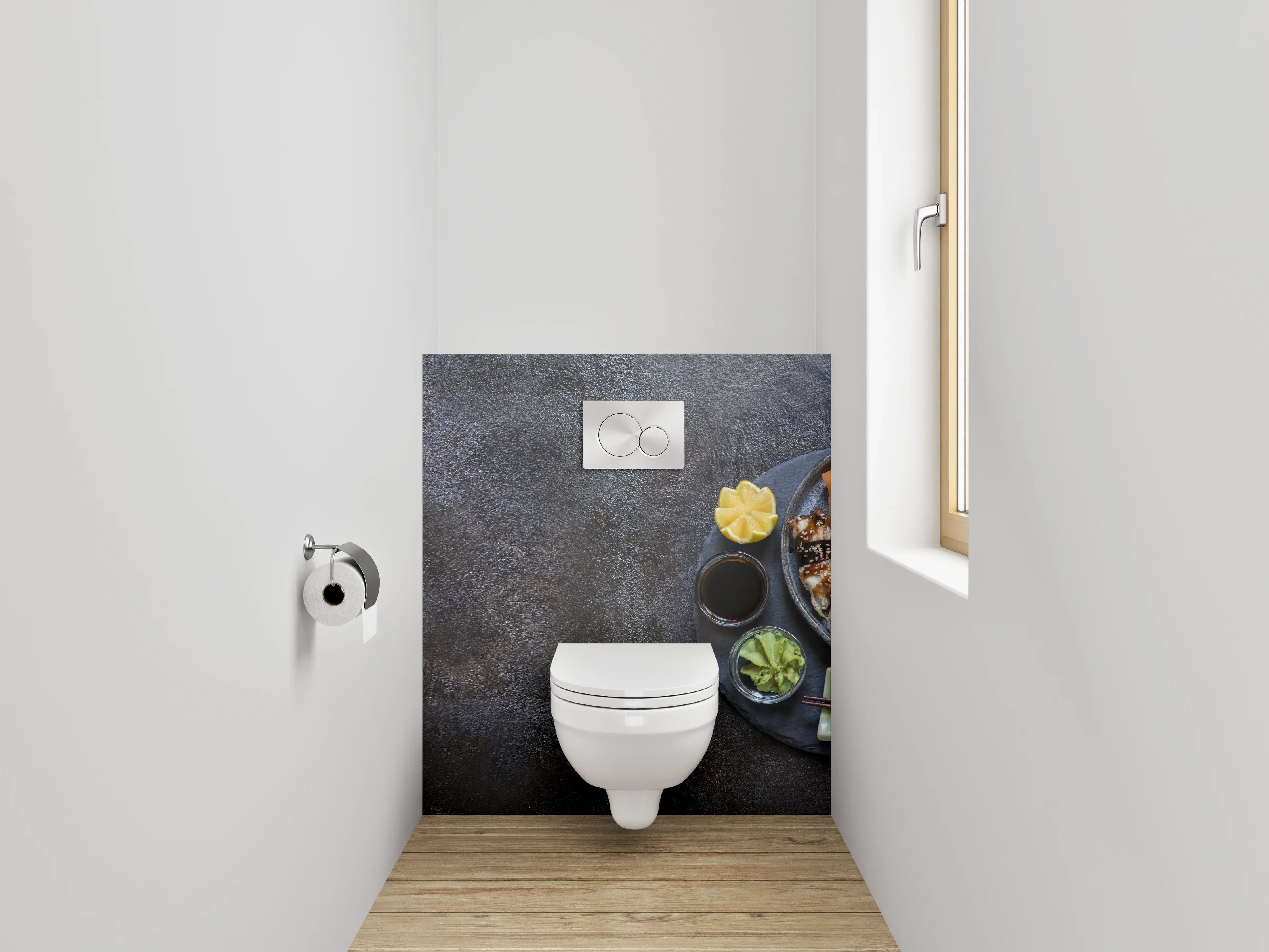 WC-Rückwand - Edles Sushi-Arrangement auf dunklem Stein