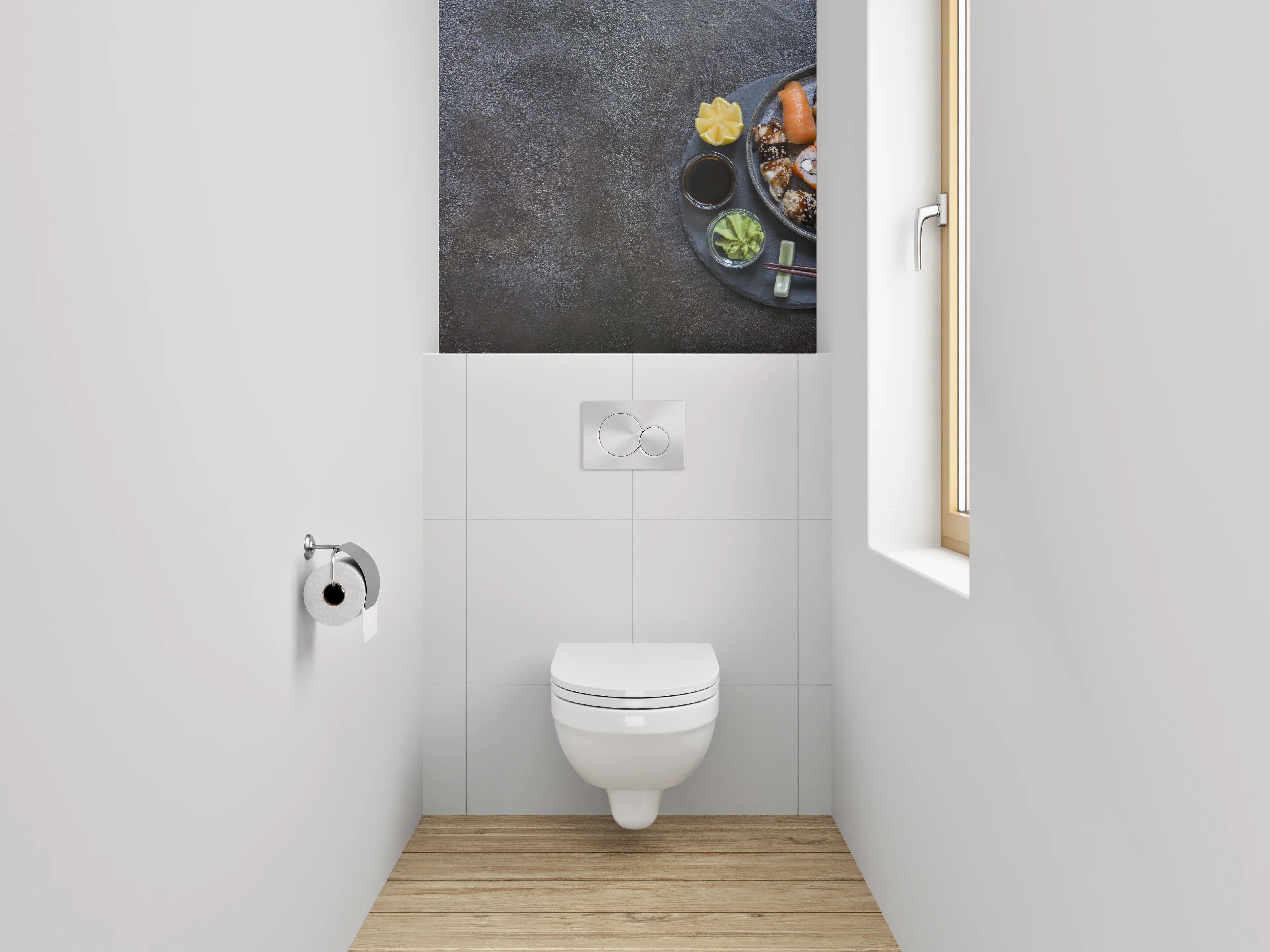 WC-Rückwand - Edles Sushi-Arrangement auf dunklem Stein
