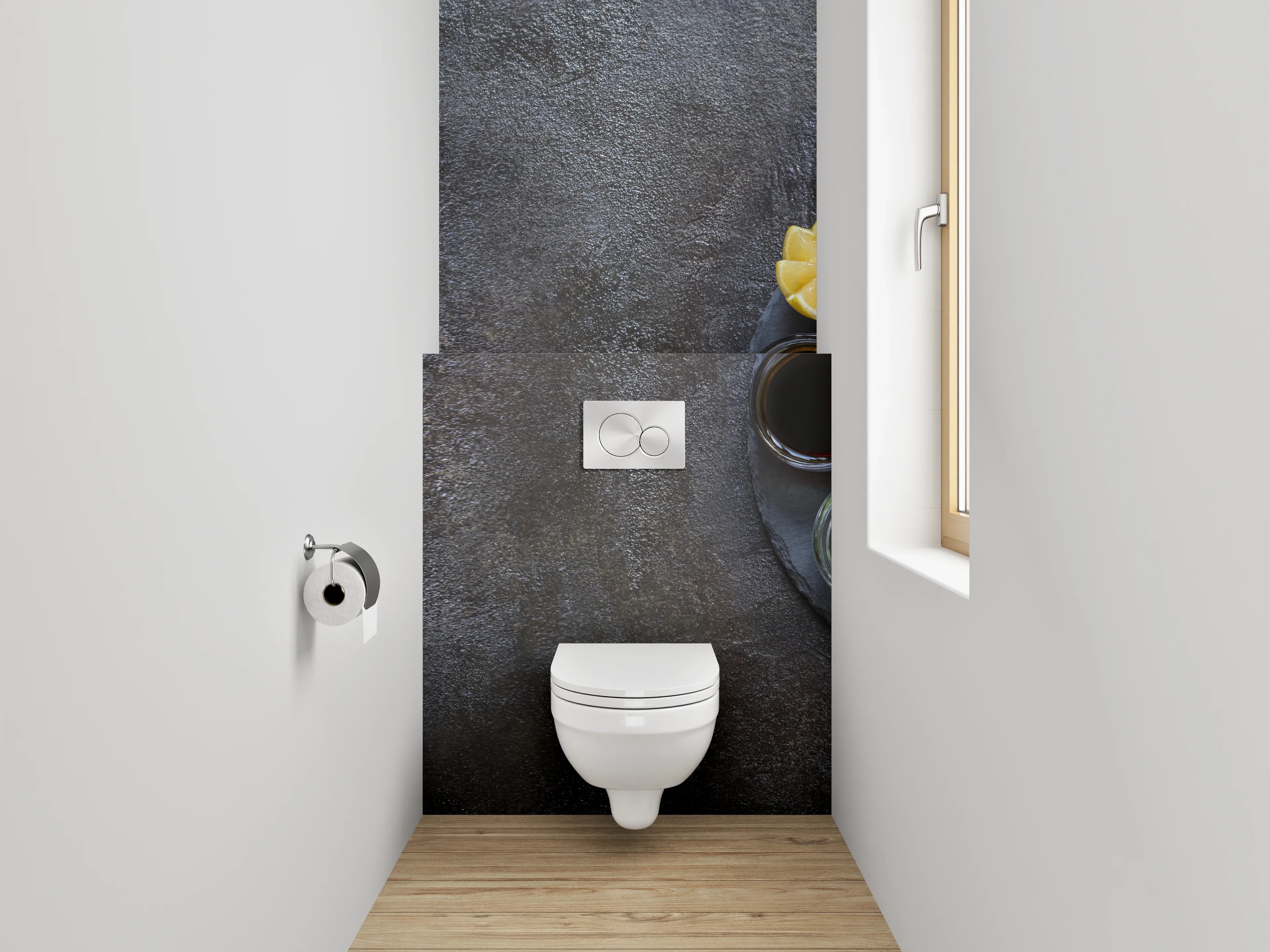 WC-Rückwand - Edles Sushi-Arrangement auf dunklem Stein