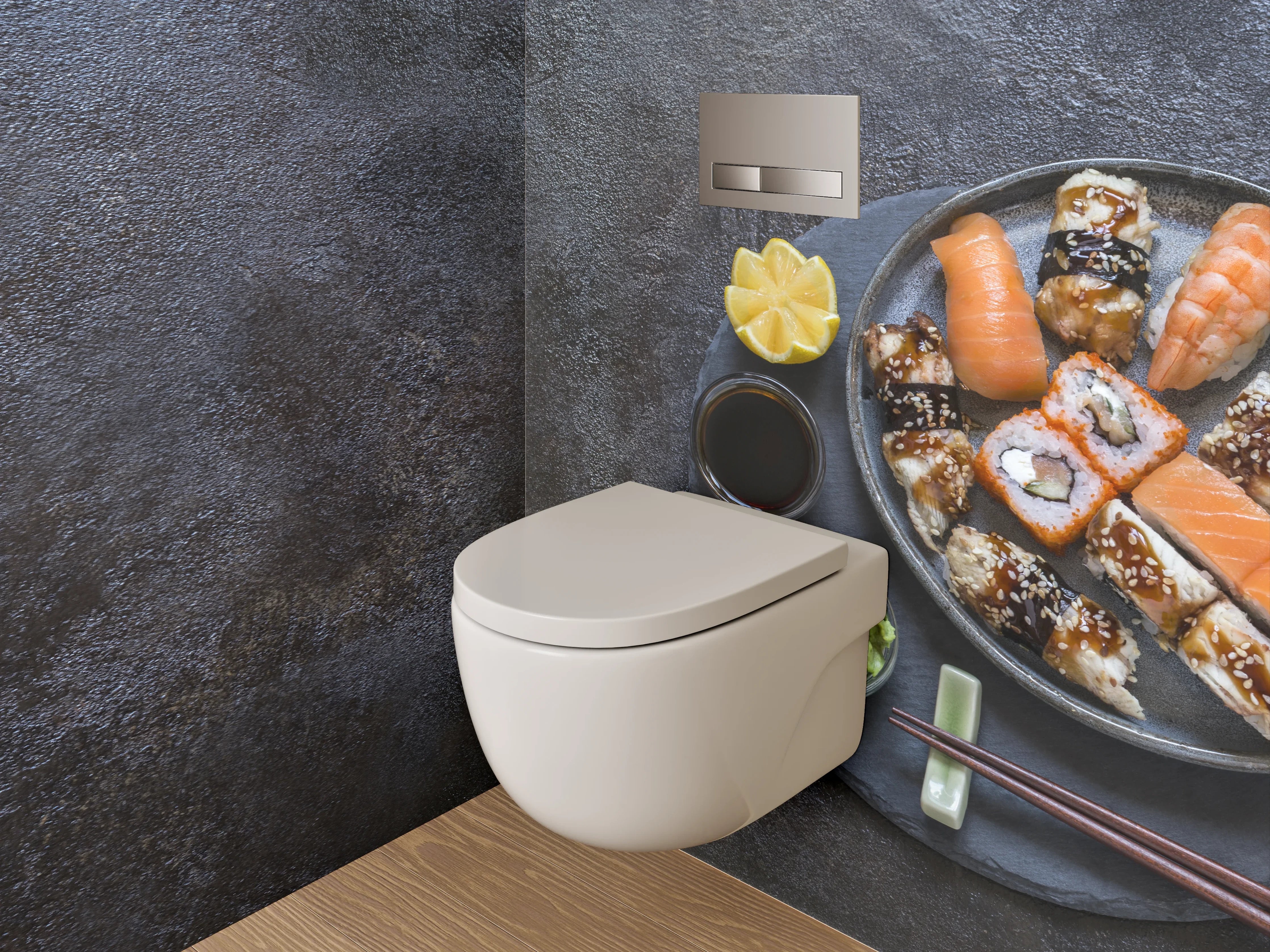 WC-Rückwand - Edles Sushi-Arrangement auf dunklem Stein