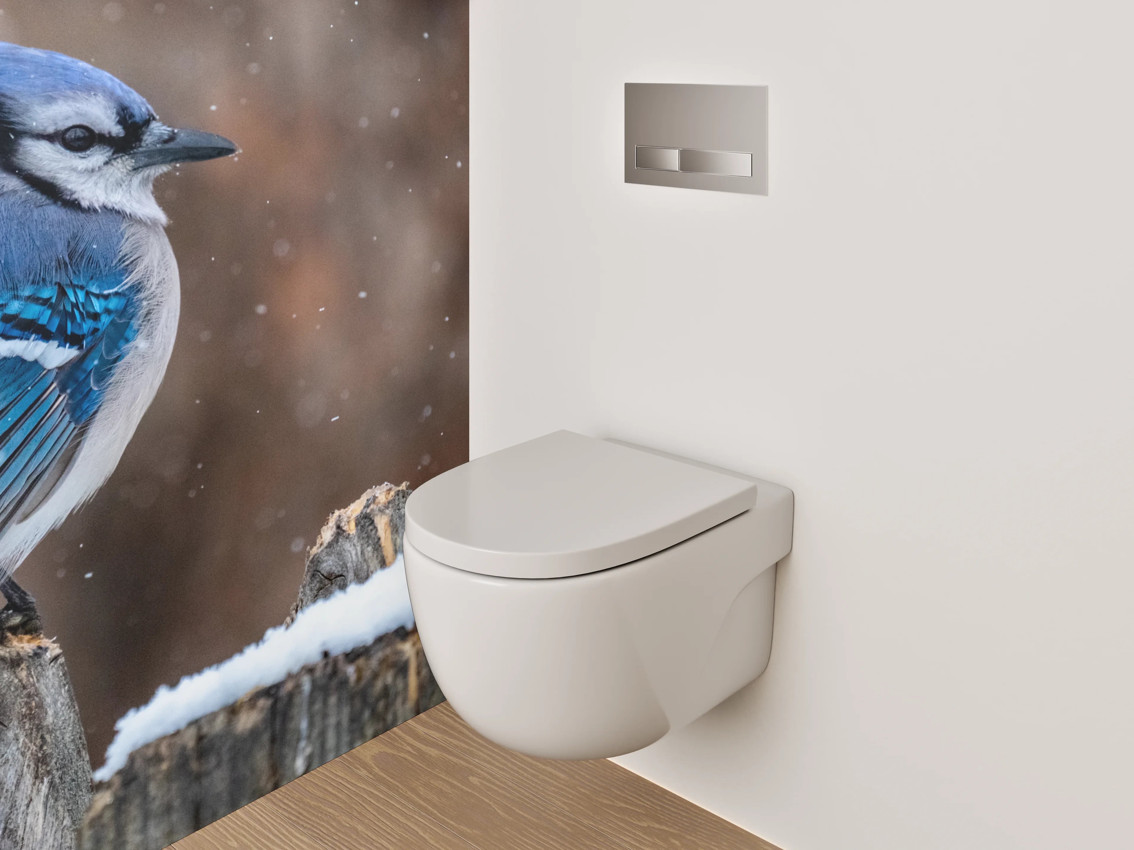 WC-Rückwand - Eichelhäher im Schnee – Wintervogel