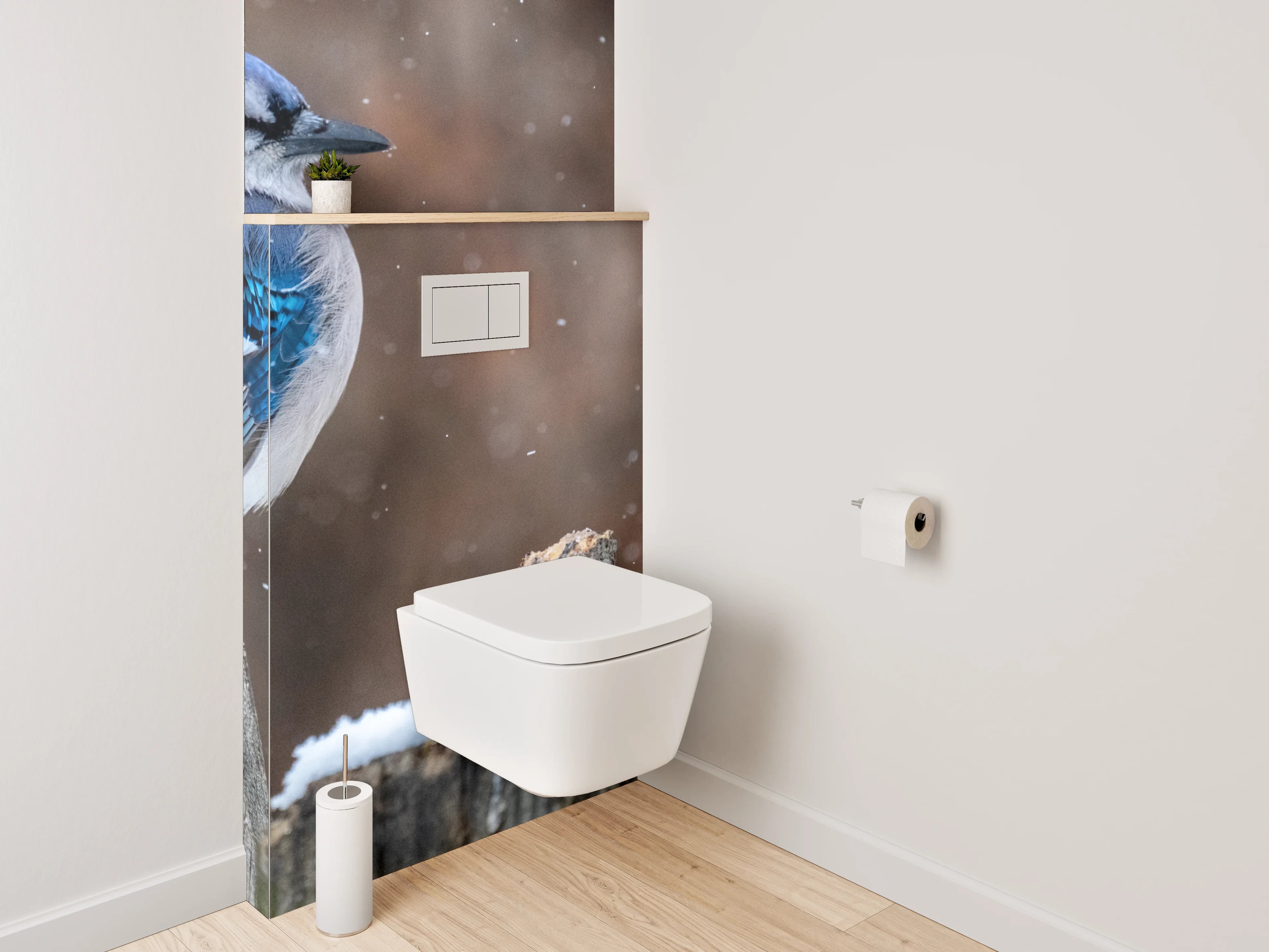 WC-Rückwand - Eichelhäher im Schnee – Wintervogel