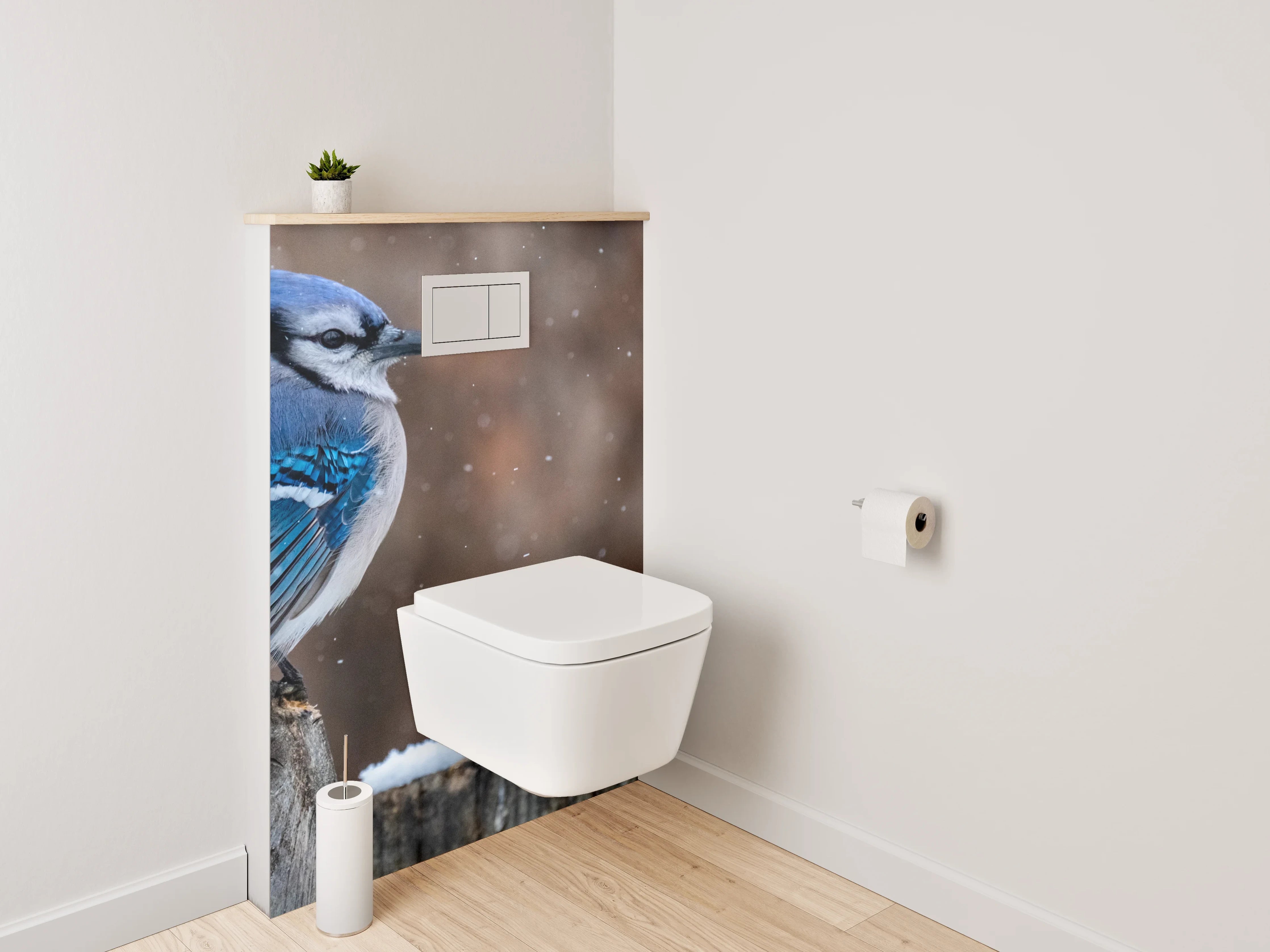 WC-Rückwand - Eichelhäher im Schnee – Wintervogel