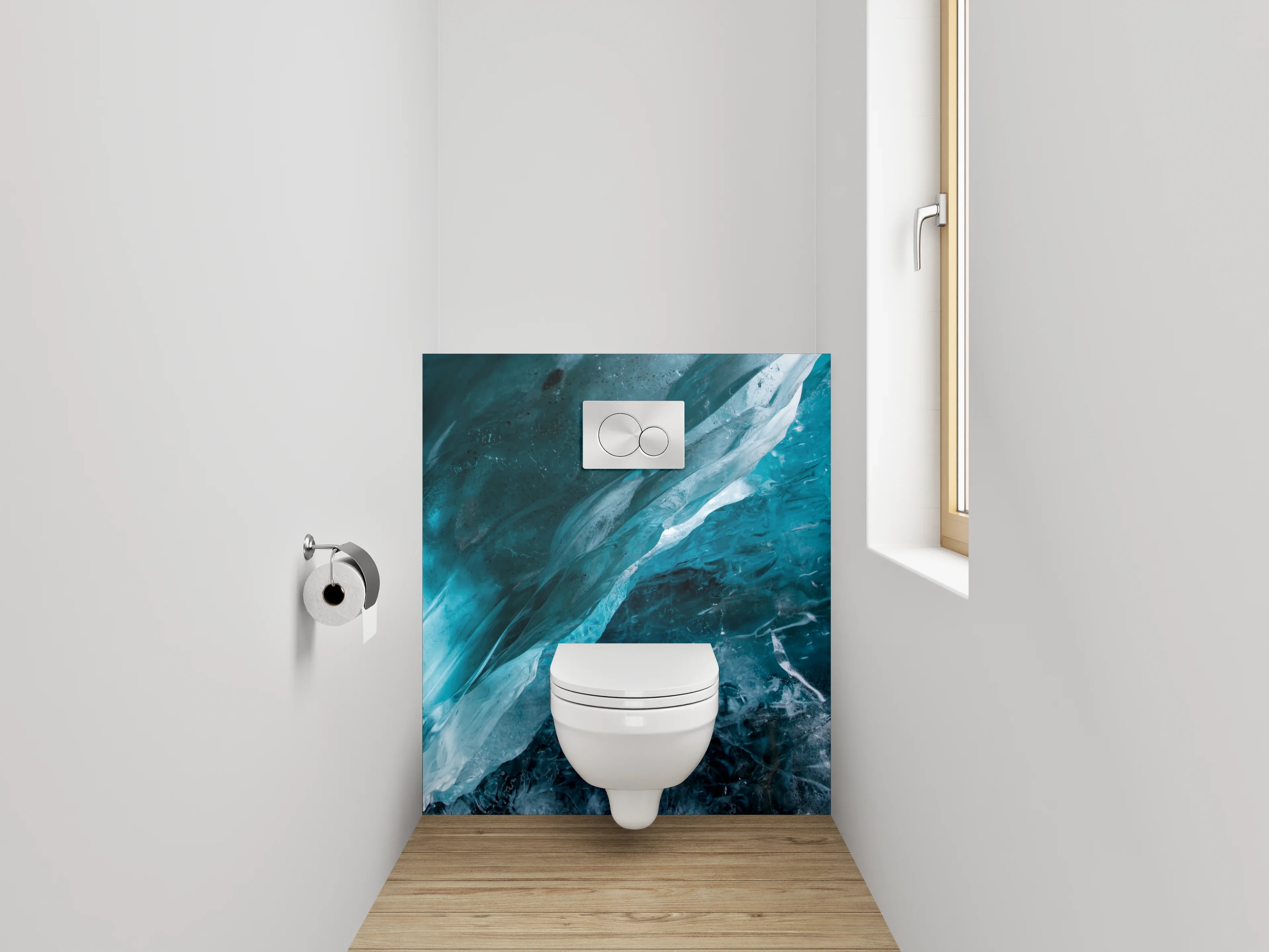 WC-Rückwand - Eisblaues Gletscher-Abstrakt-Motiv