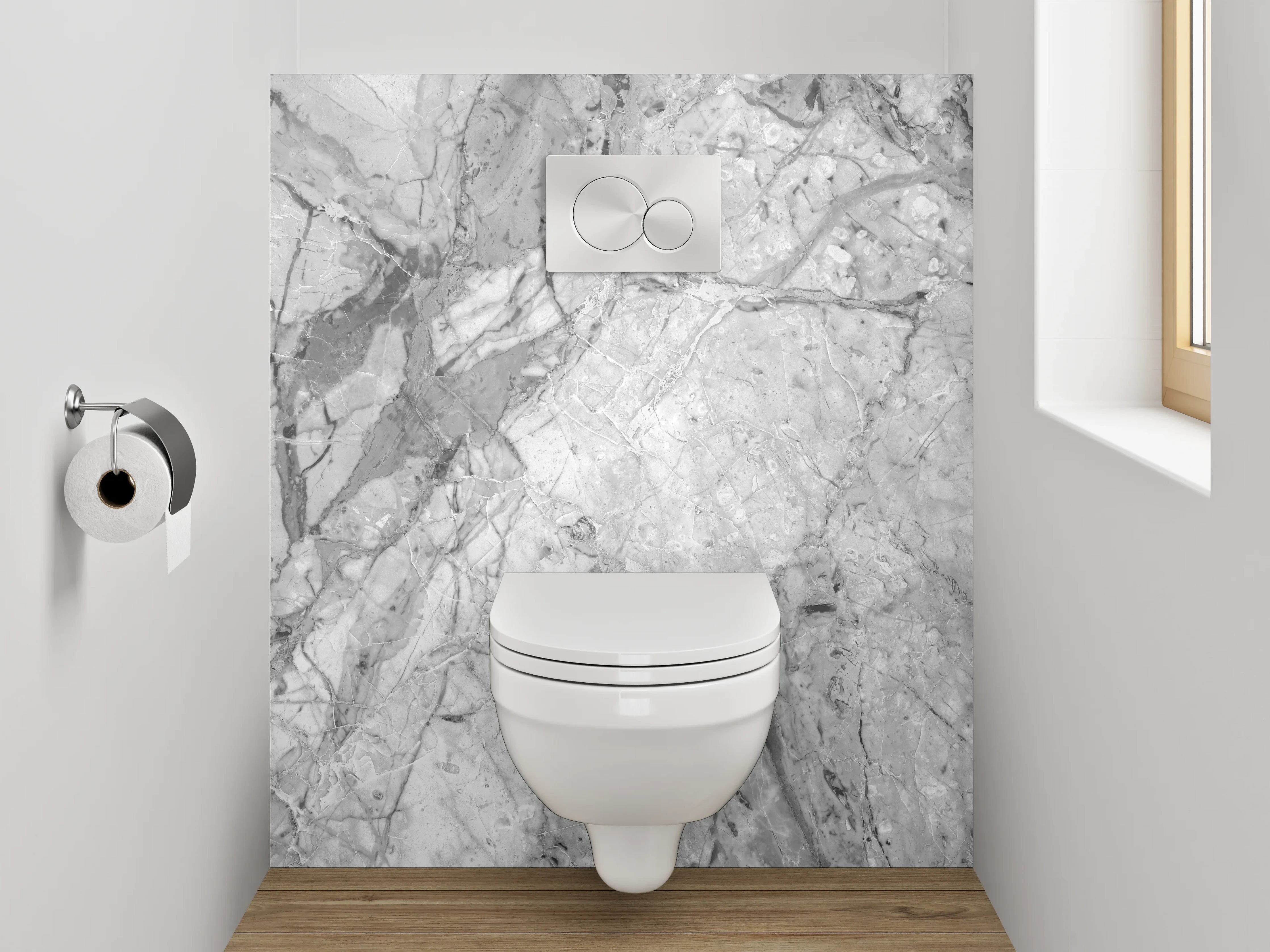 WC-Rückwand - Eisgraue Marmorstruktur