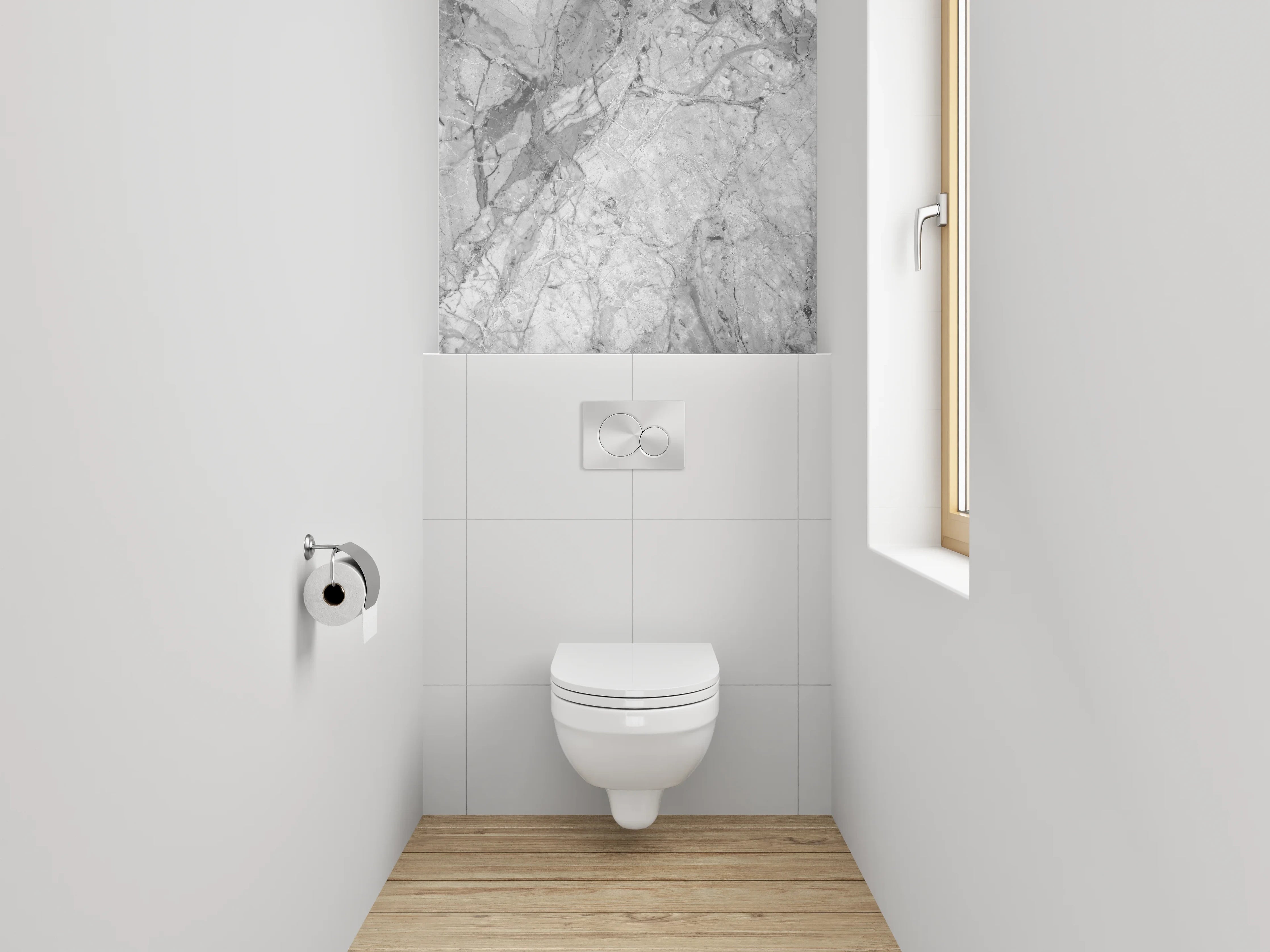 WC-Rückwand - Eisgraue Marmorstruktur