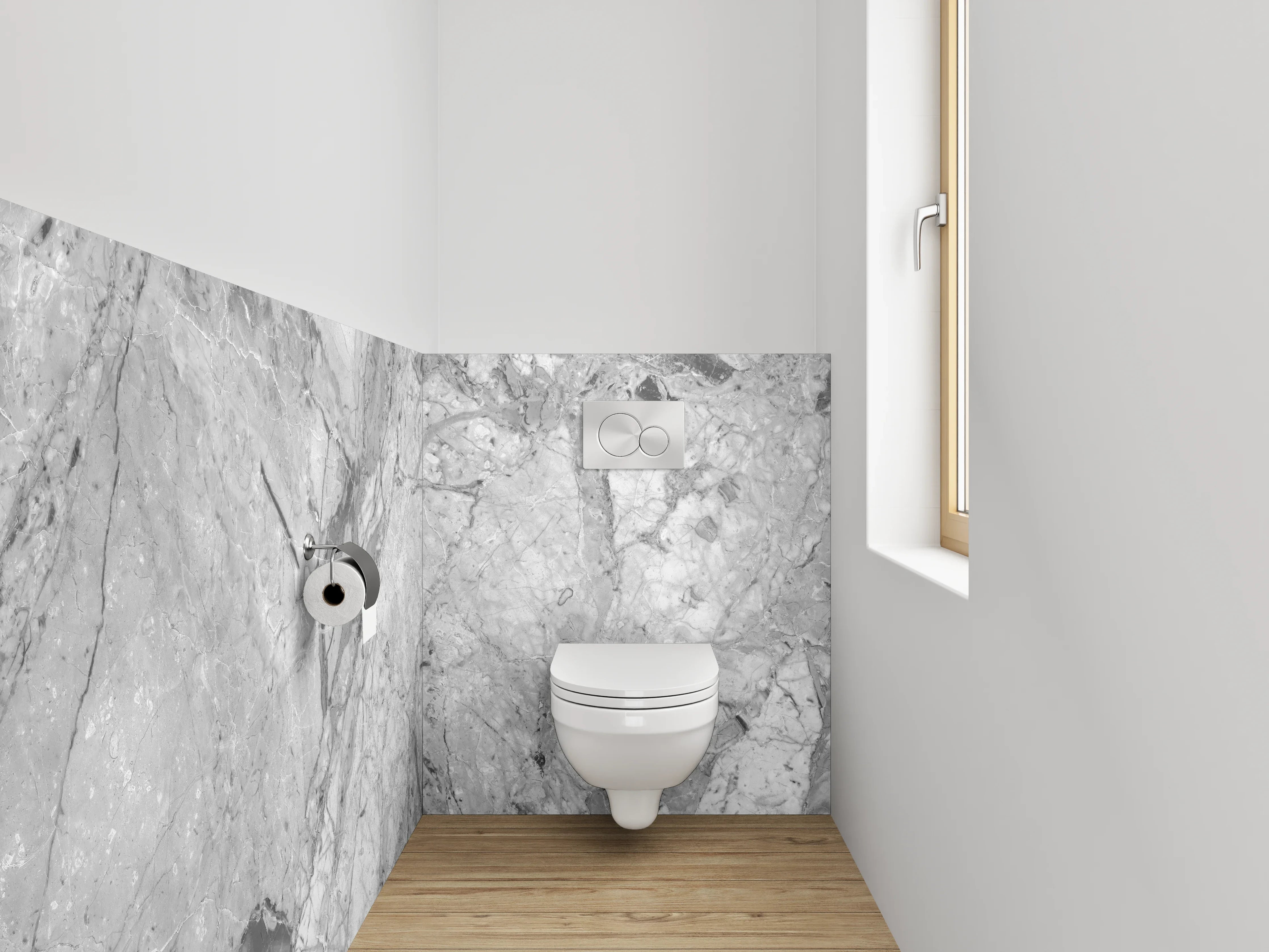 WC-Rückwand - Eisgraue Marmorstruktur