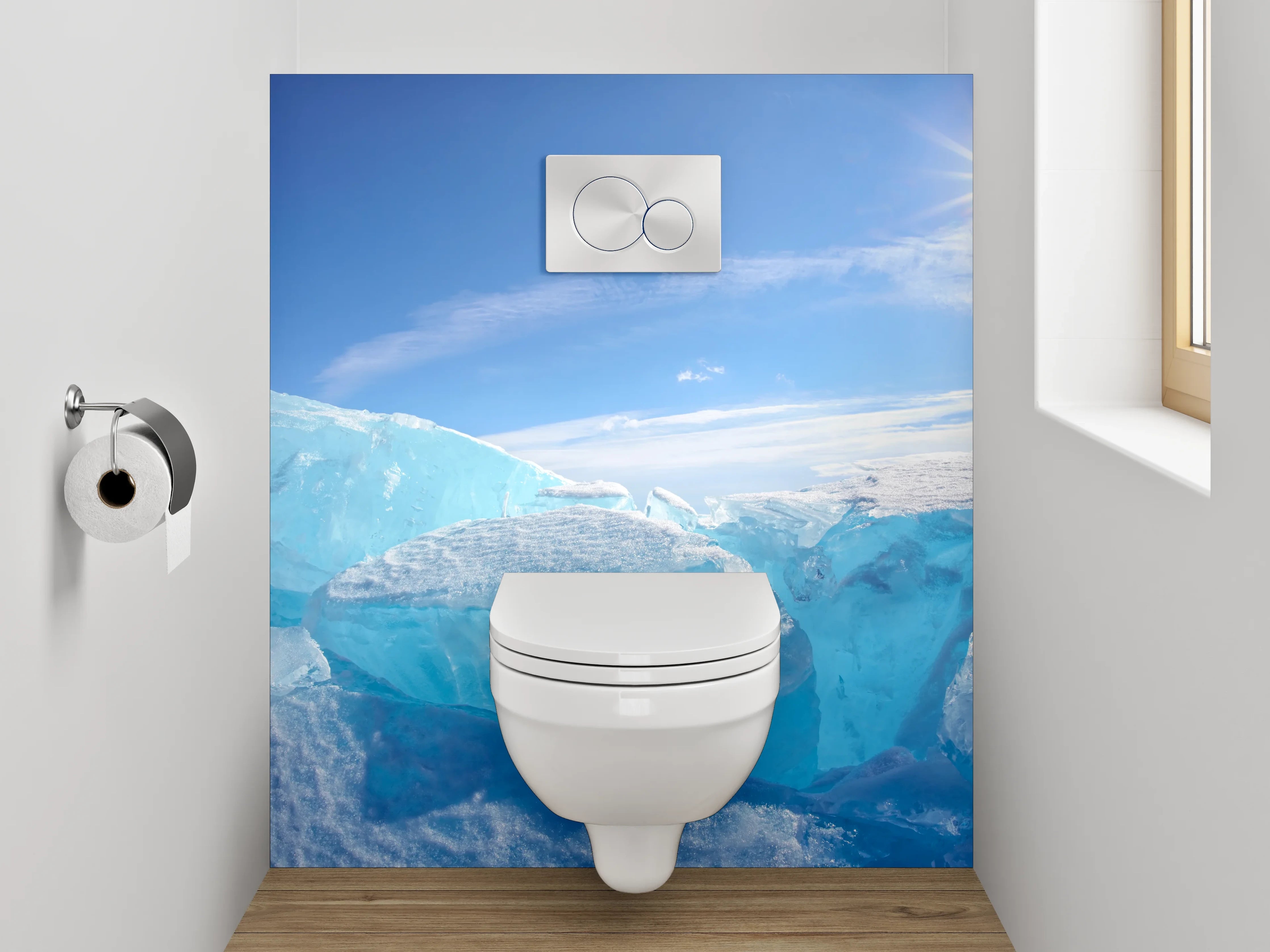WC-Rückwand - Eisige Landschaft und Sonnenstrahlen