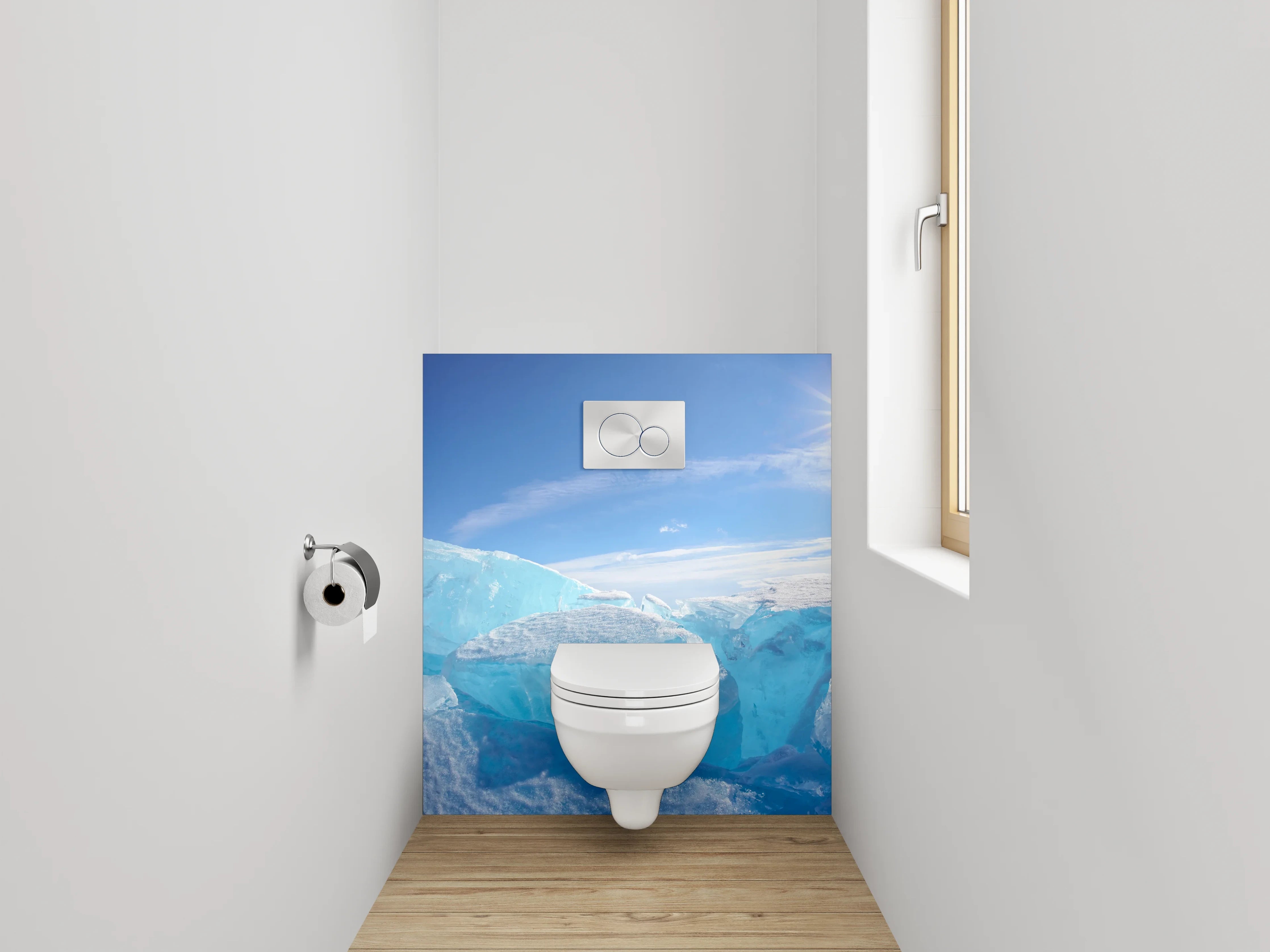 WC-Rückwand - Eisige Landschaft und Sonnenstrahlen