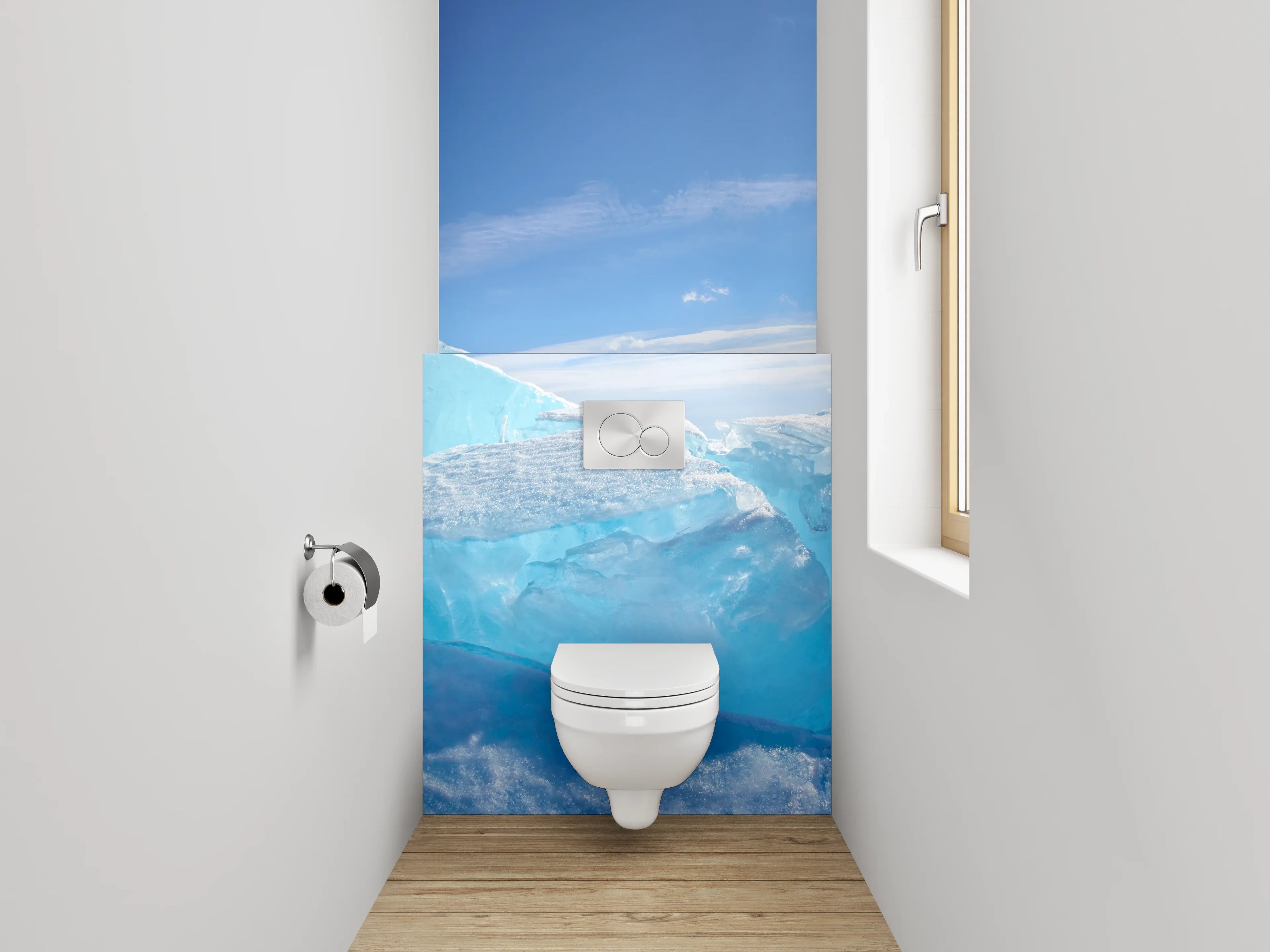 WC-Rückwand - Eisige Landschaft und Sonnenstrahlen