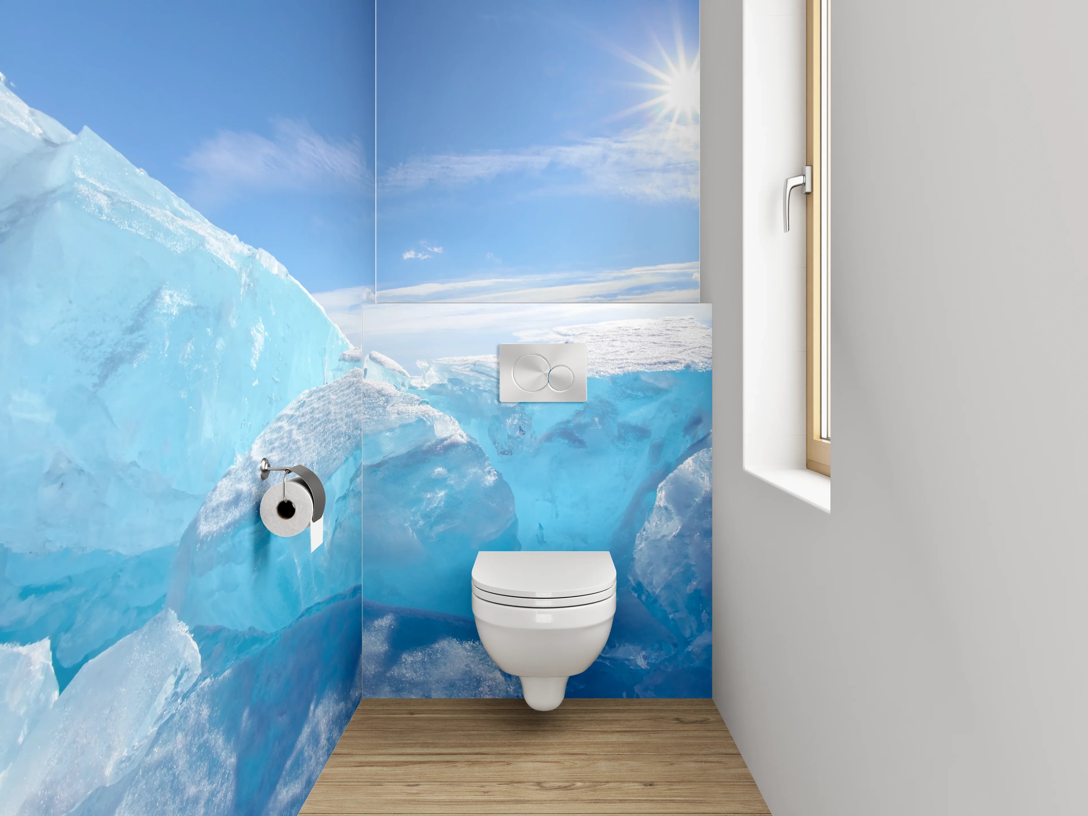 WC-Rückwand - Eisige Landschaft und Sonnenstrahlen