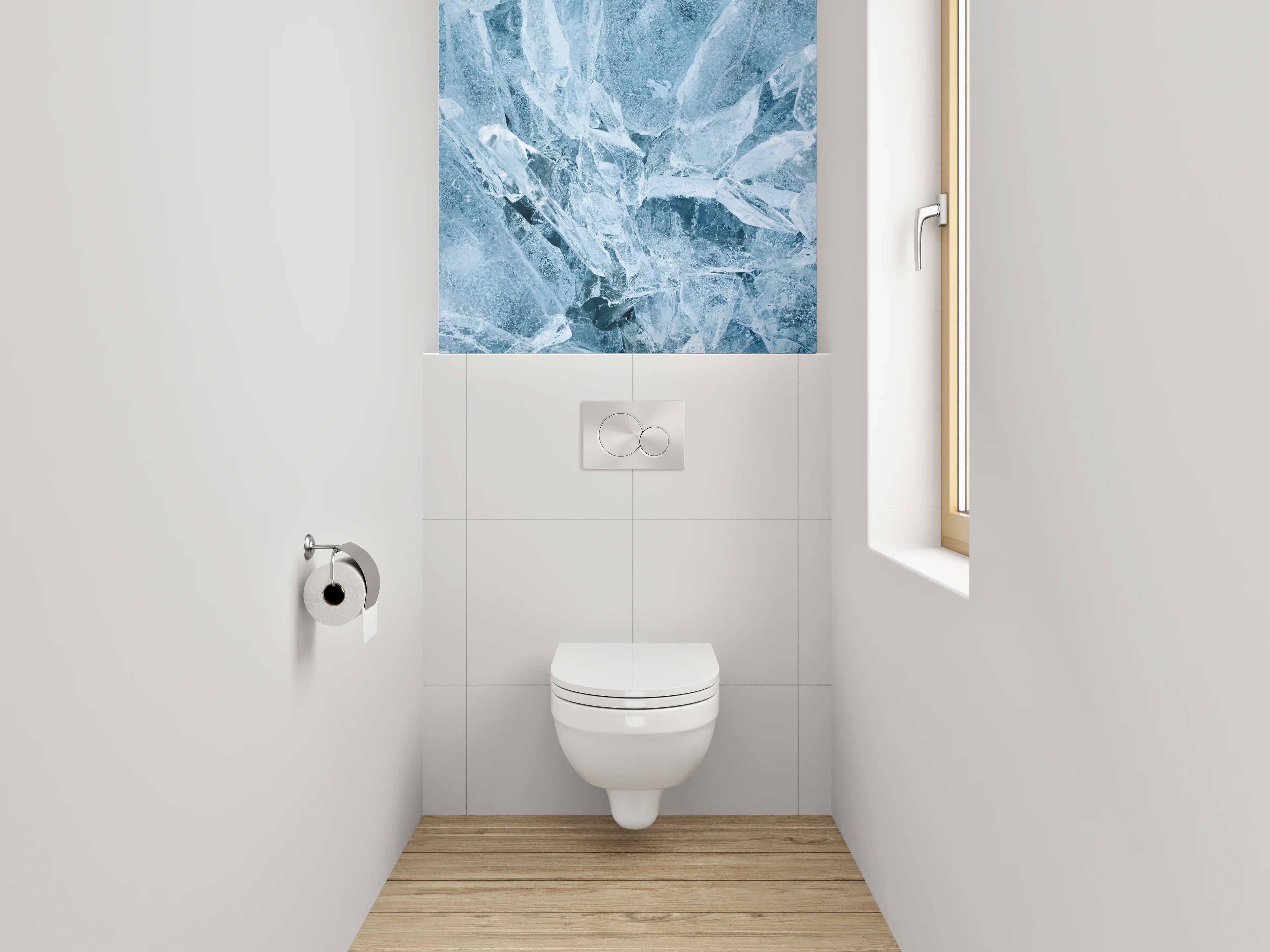 WC-Rückwand - Eisstruktur in Blau – Kristalloptik