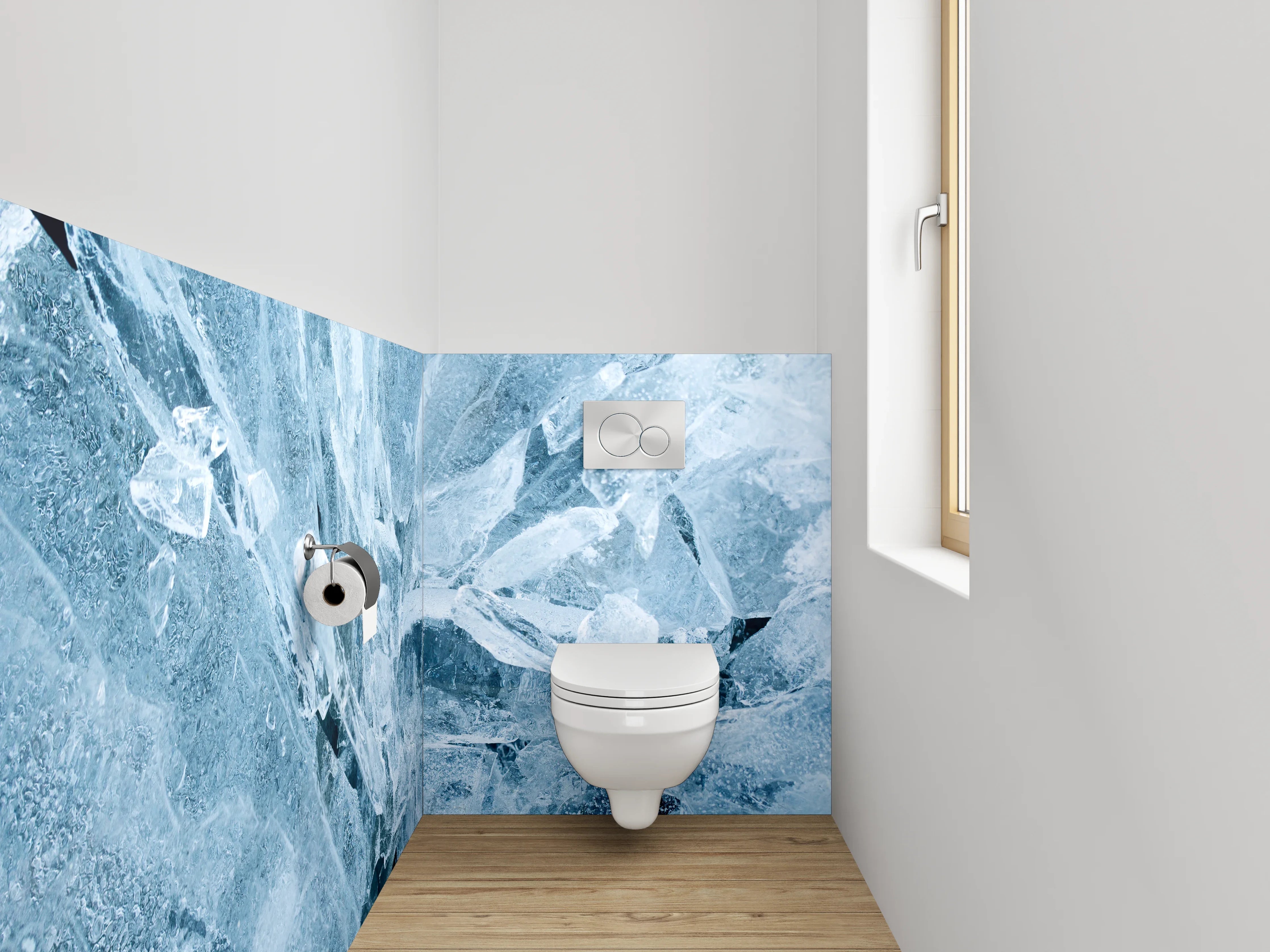 WC-Rückwand - Eisstruktur in Blau – Kristalloptik