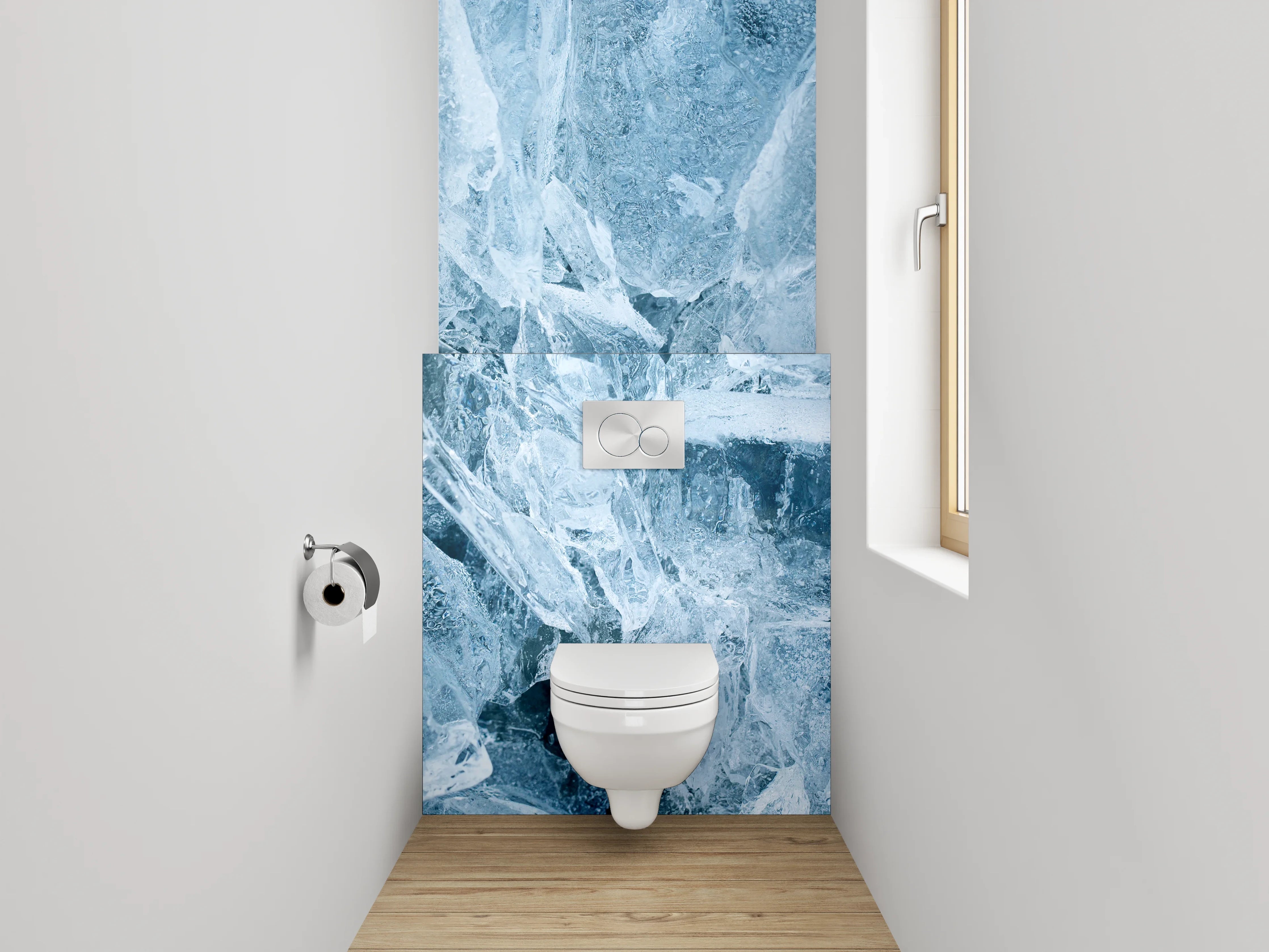 WC-Rückwand - Eisstruktur in Blau – Kristalloptik