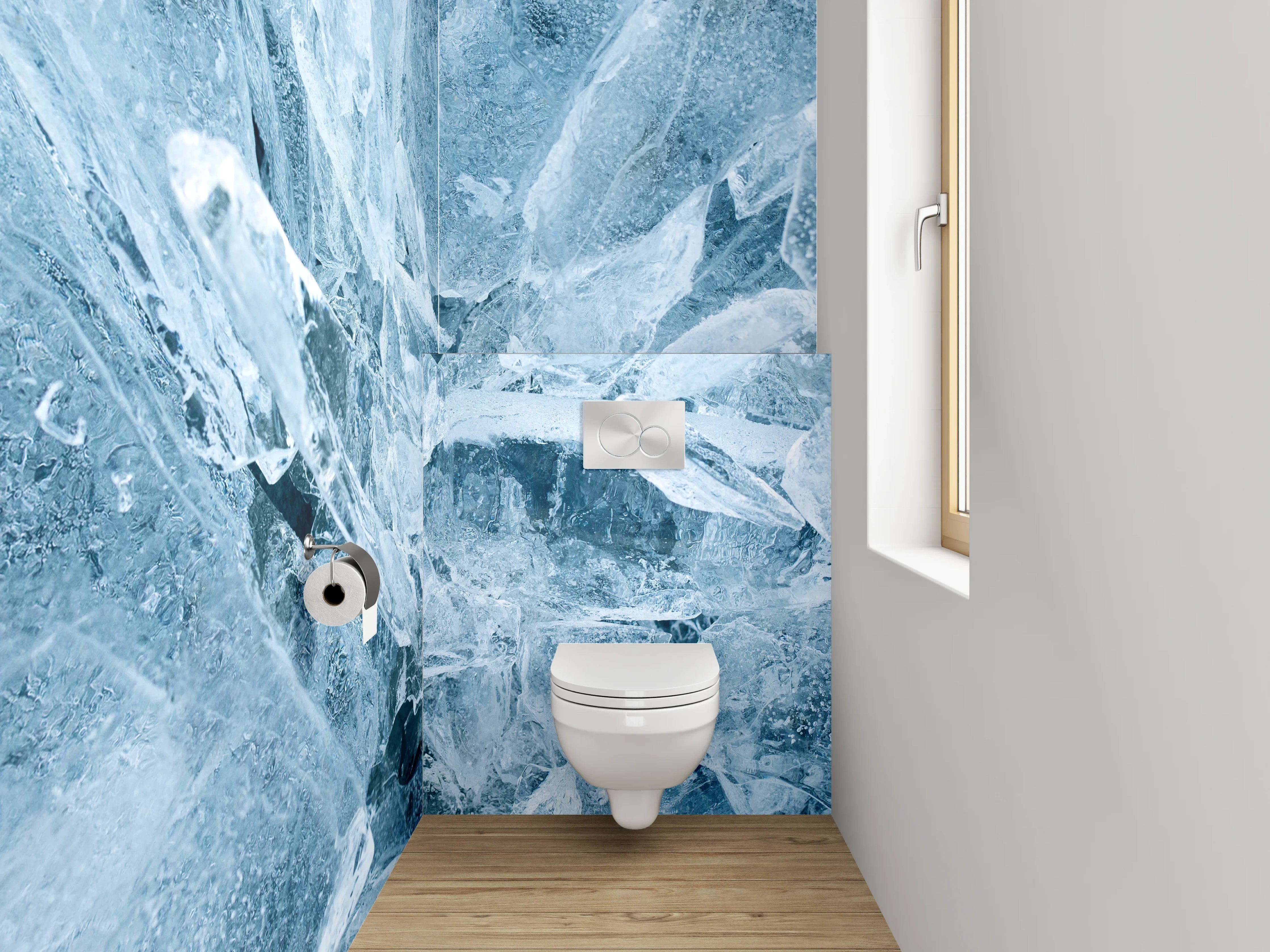 WC-Rückwand - Eisstruktur in Blau – Kristalloptik