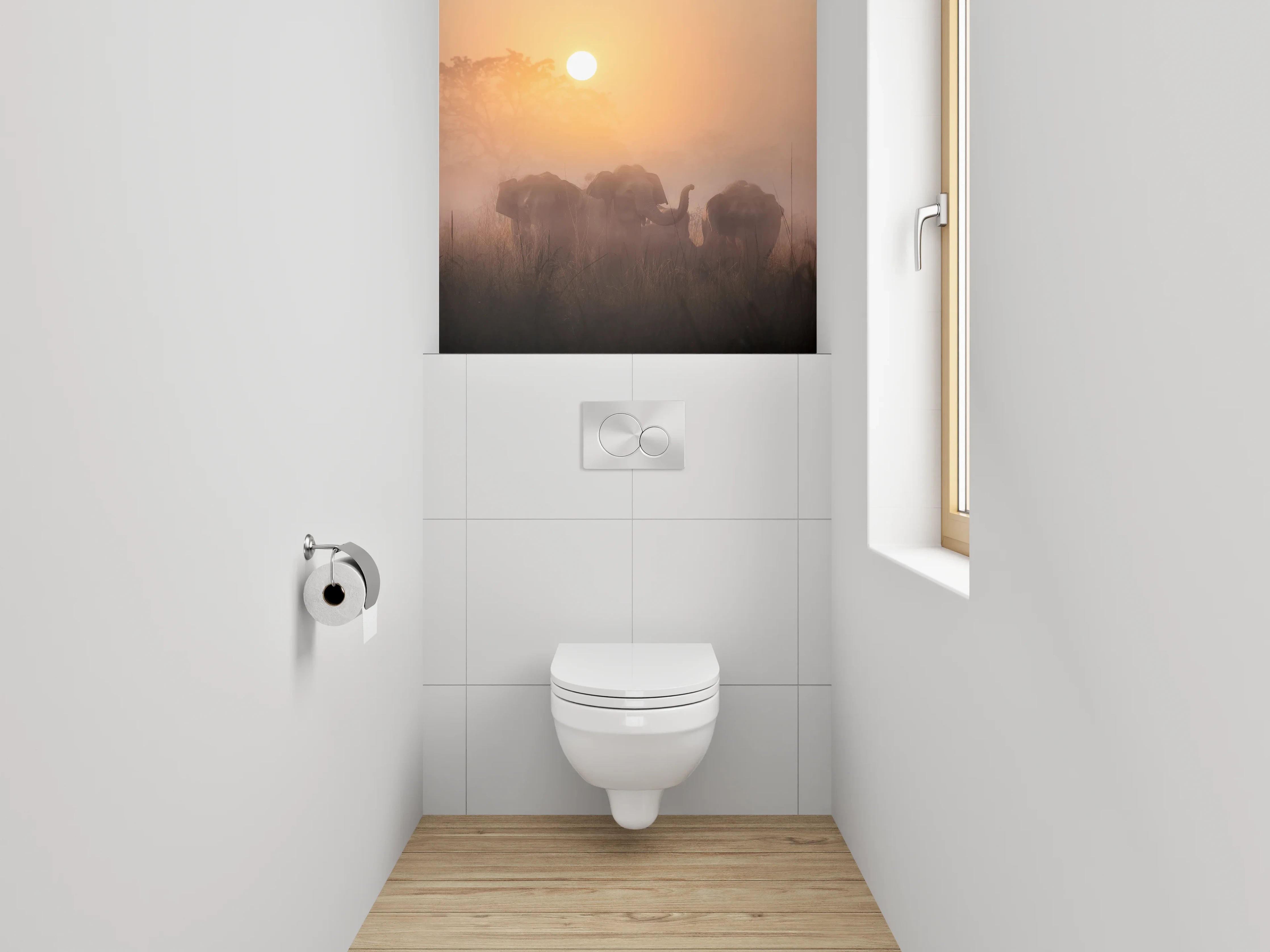 WC-Rückwand - Elefanten im Sonnenaufgang Savanne
