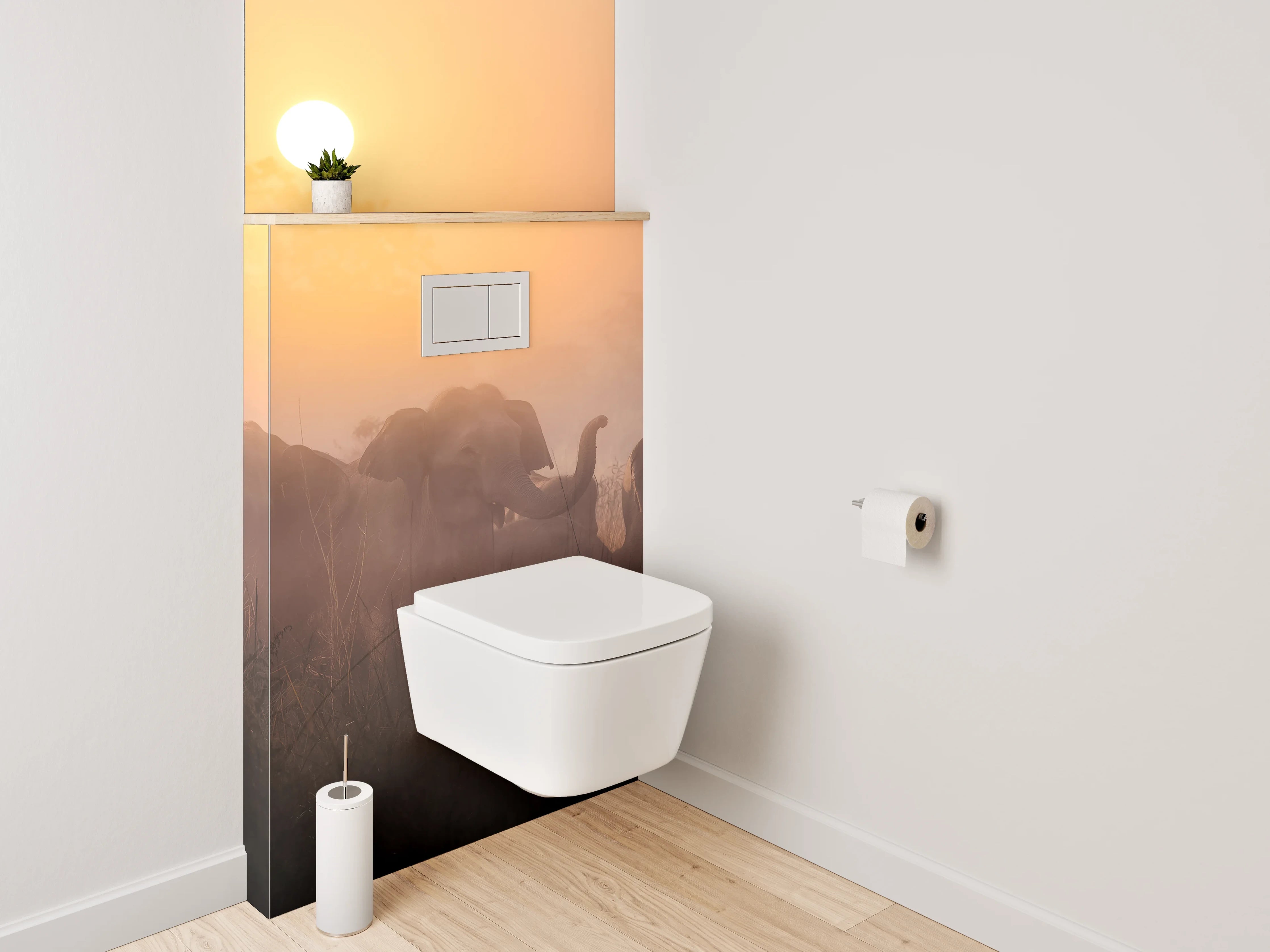 WC-Rückwand - Elefanten im Sonnenaufgang Savanne