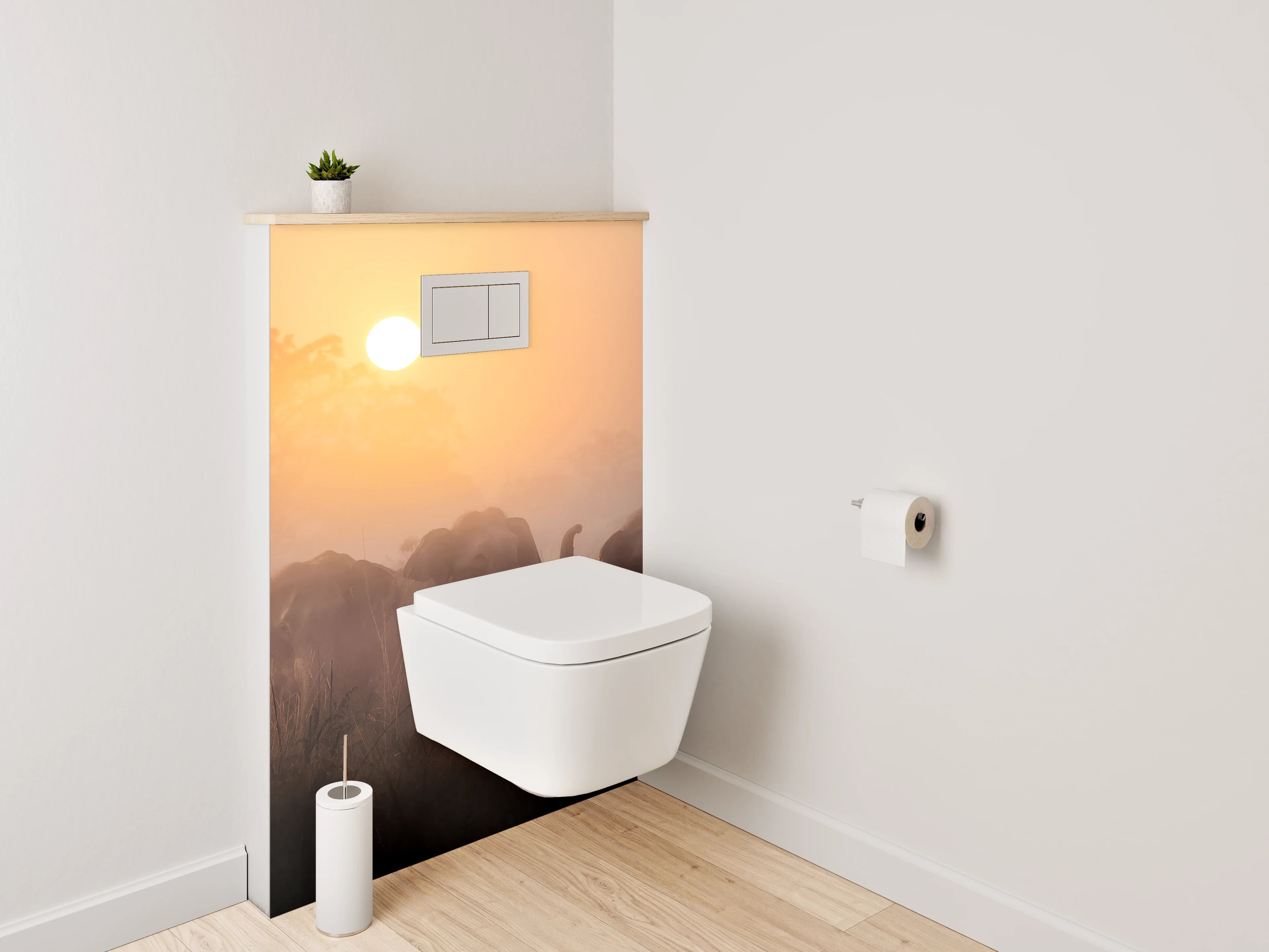WC-Rückwand - Elefanten im Sonnenaufgang Savanne