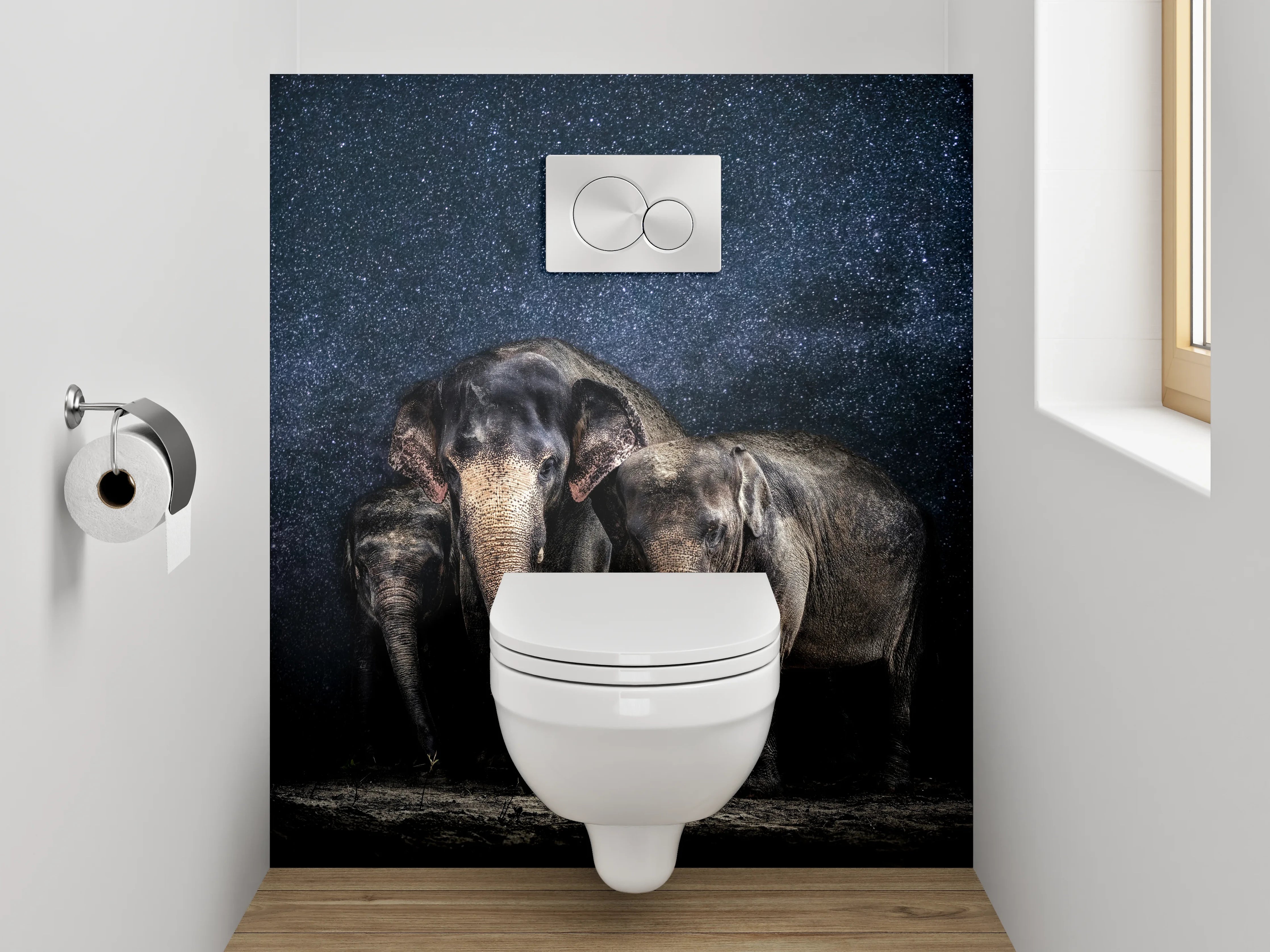 WC-Rückwand - Elefanten unter Sternenhimmel Fotomotiv