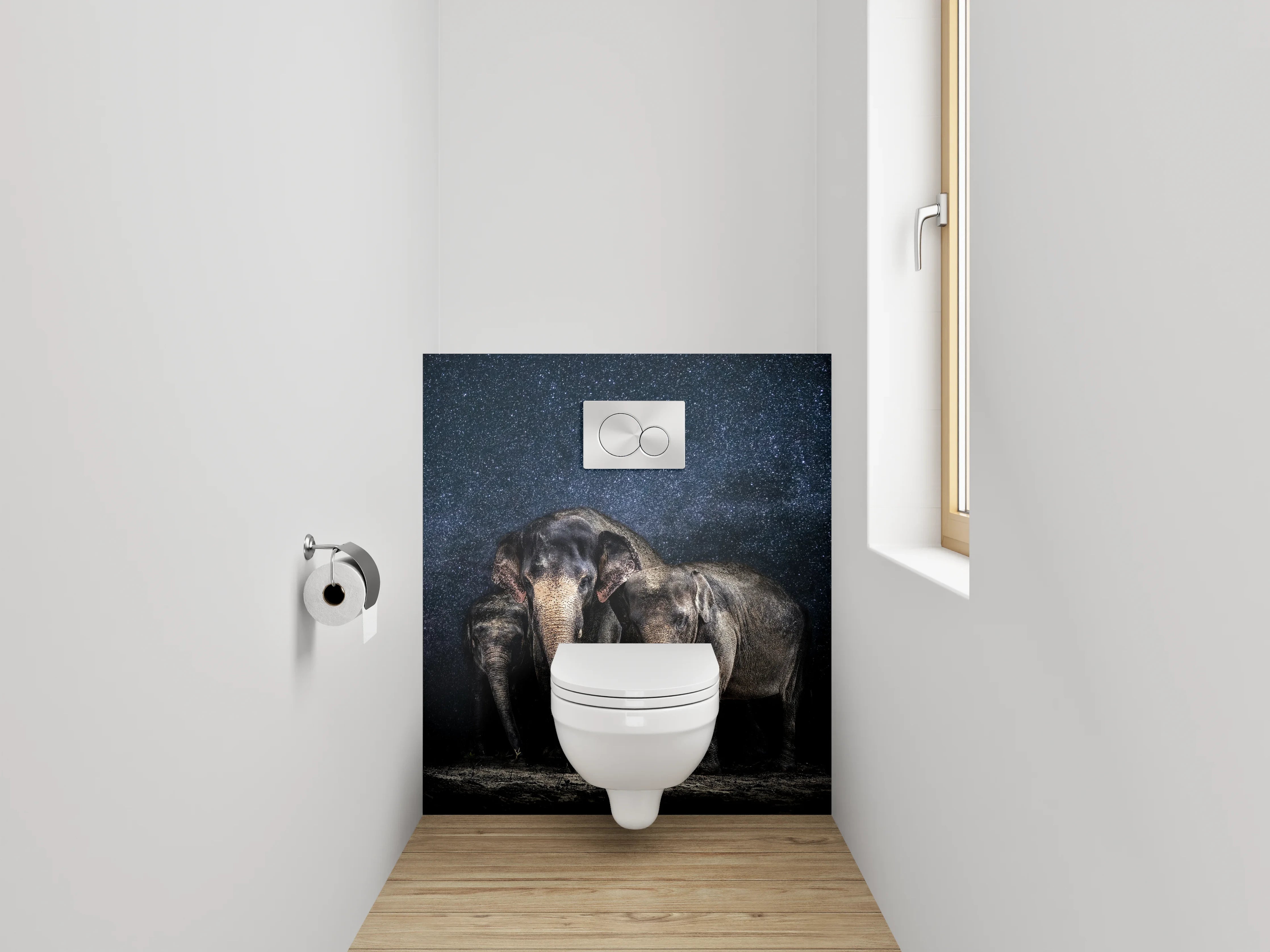 WC-Rückwand - Elefanten unter Sternenhimmel Fotomotiv