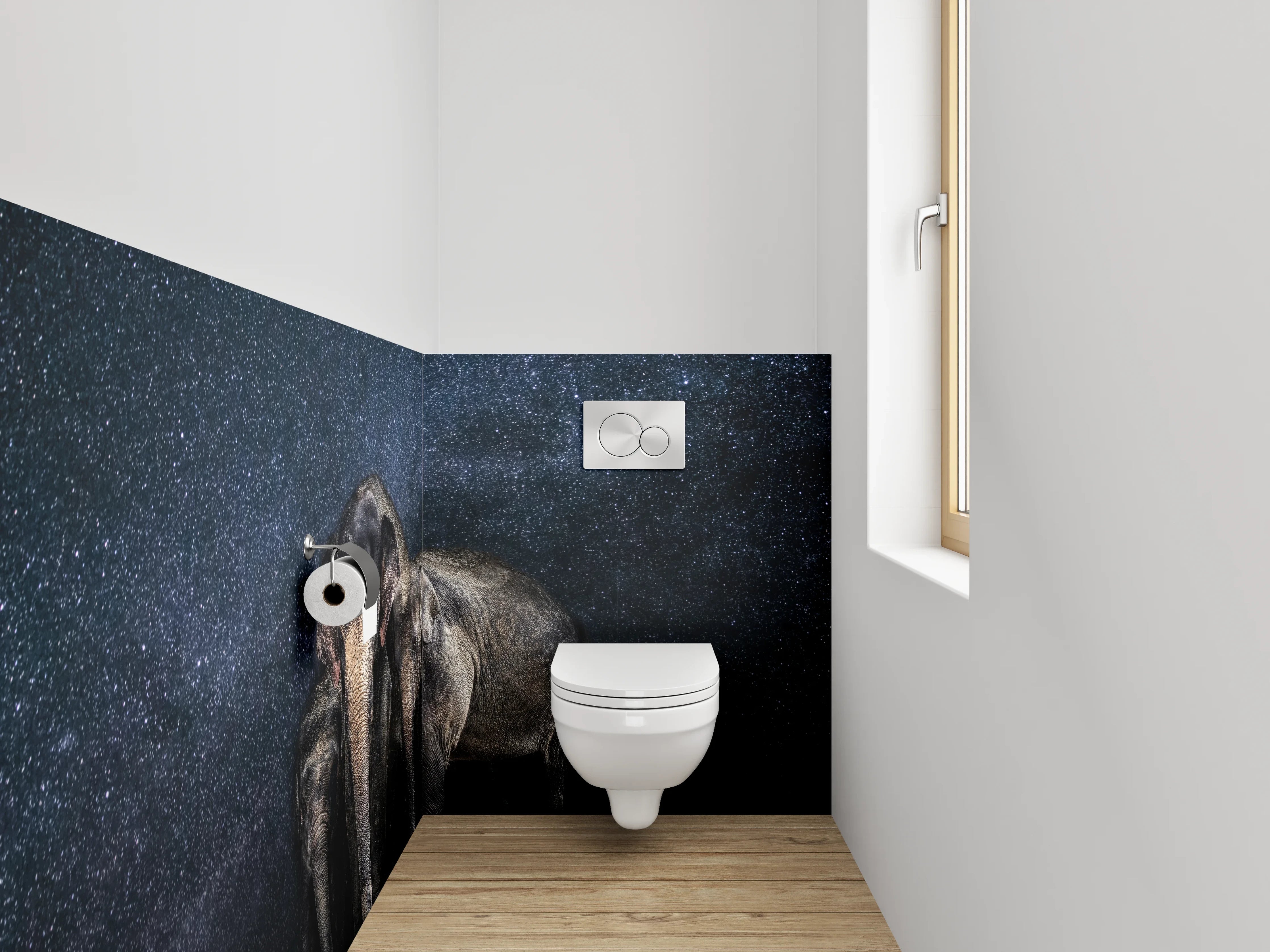 WC-Rückwand - Elefanten unter Sternenhimmel Fotomotiv