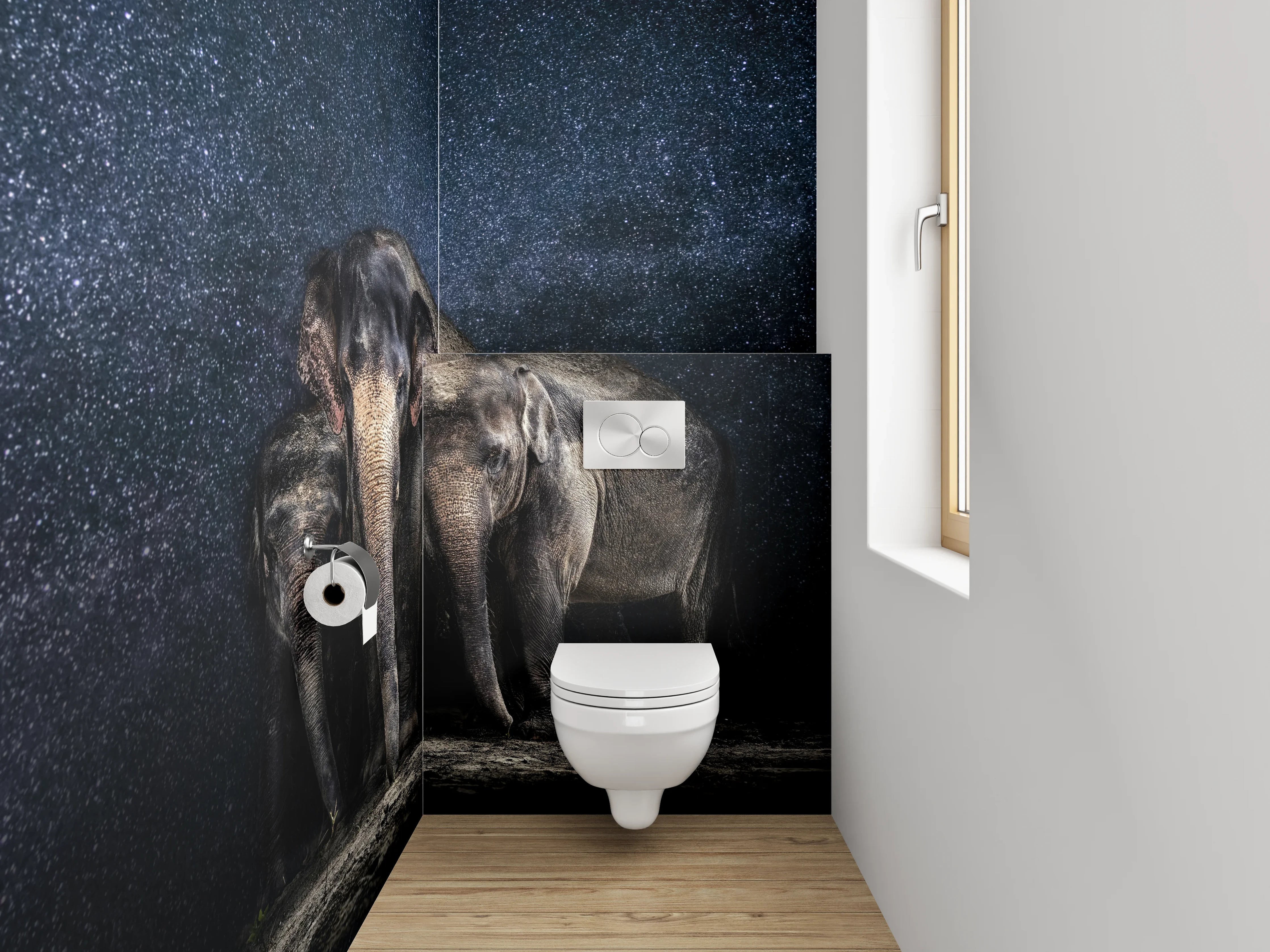 WC-Rückwand - Elefanten unter Sternenhimmel Fotomotiv