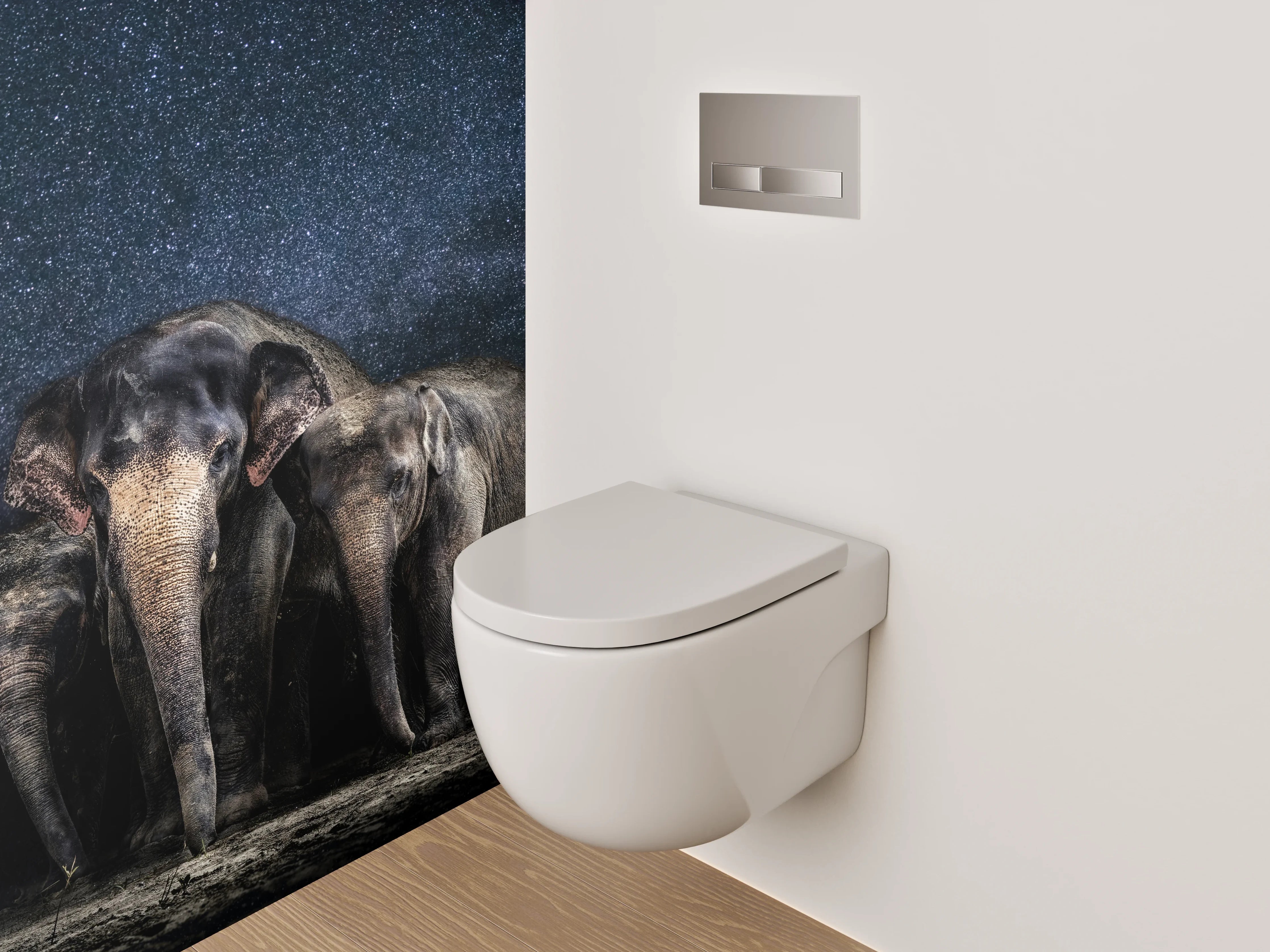 WC-Rückwand - Elefanten unter Sternenhimmel Fotomotiv